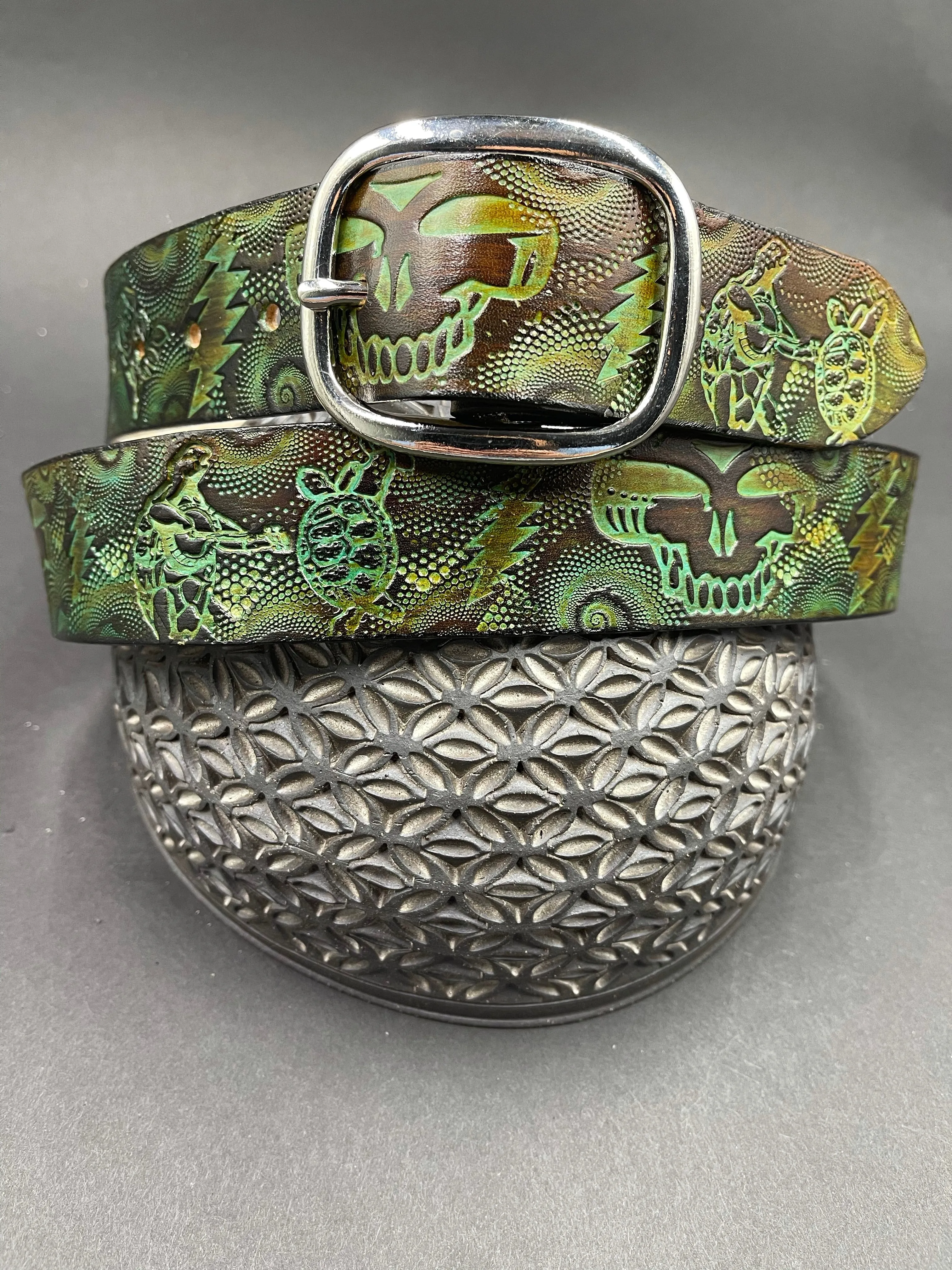 Stamped Leather Belt - Grateful Terrapins