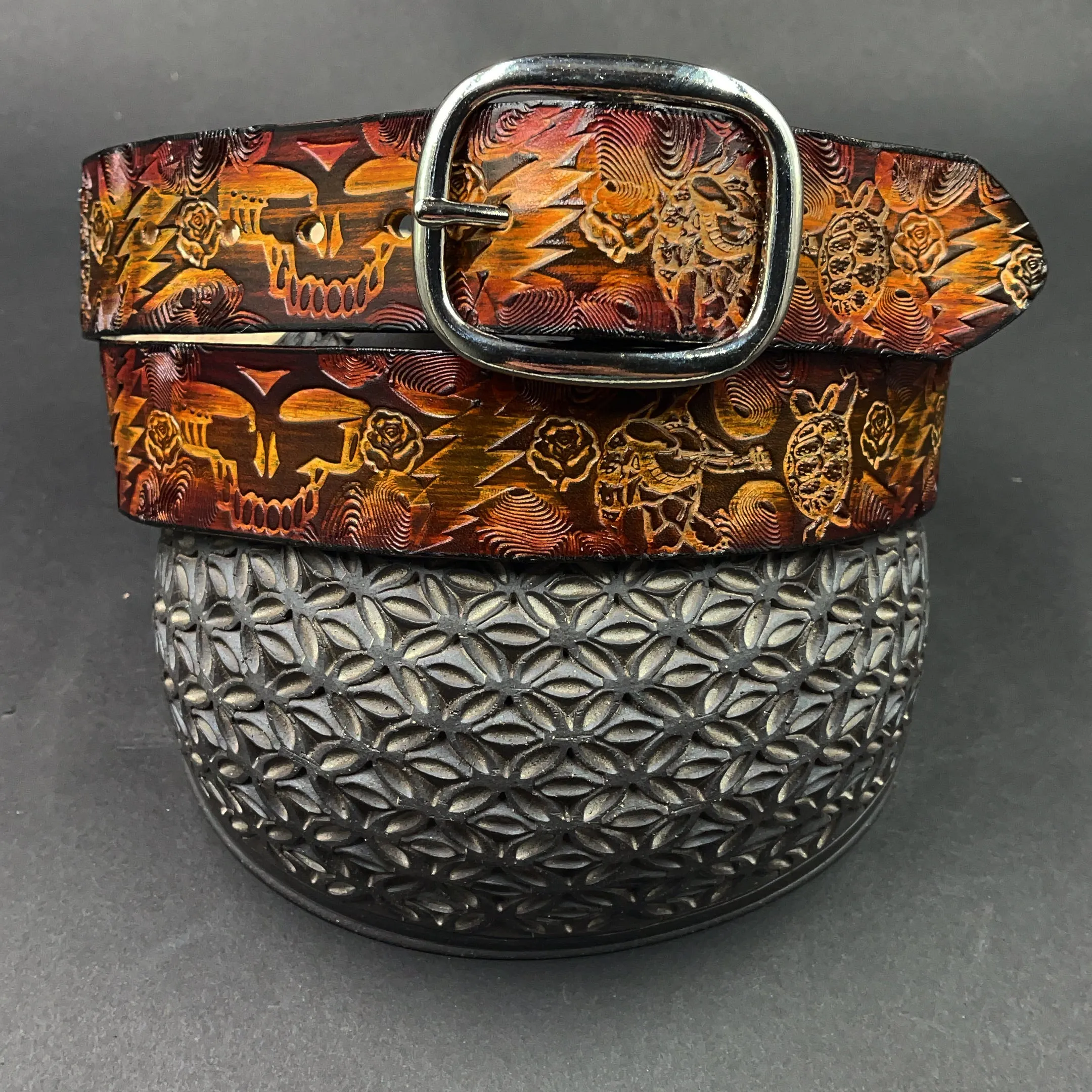 Stamped Leather Belt - Grateful Terrapins