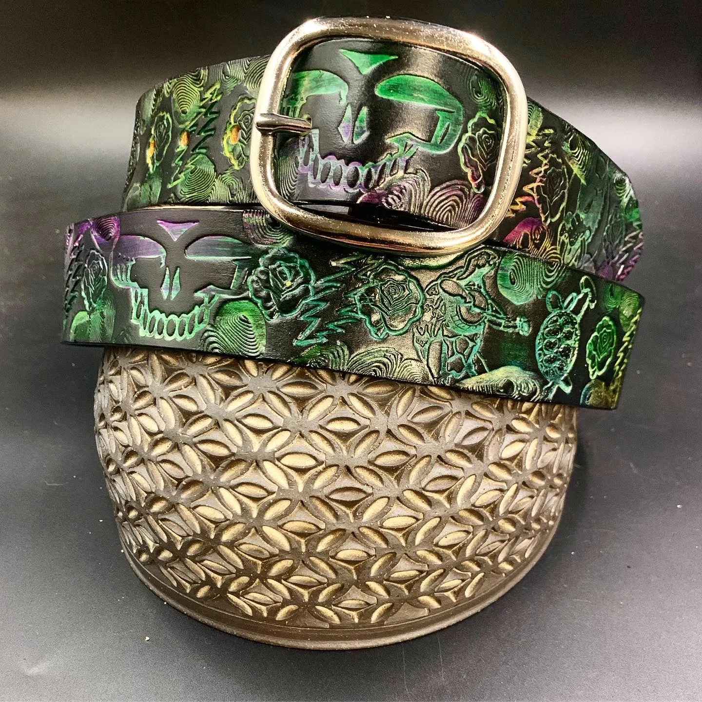 Stamped Leather Belt - Grateful Terrapins