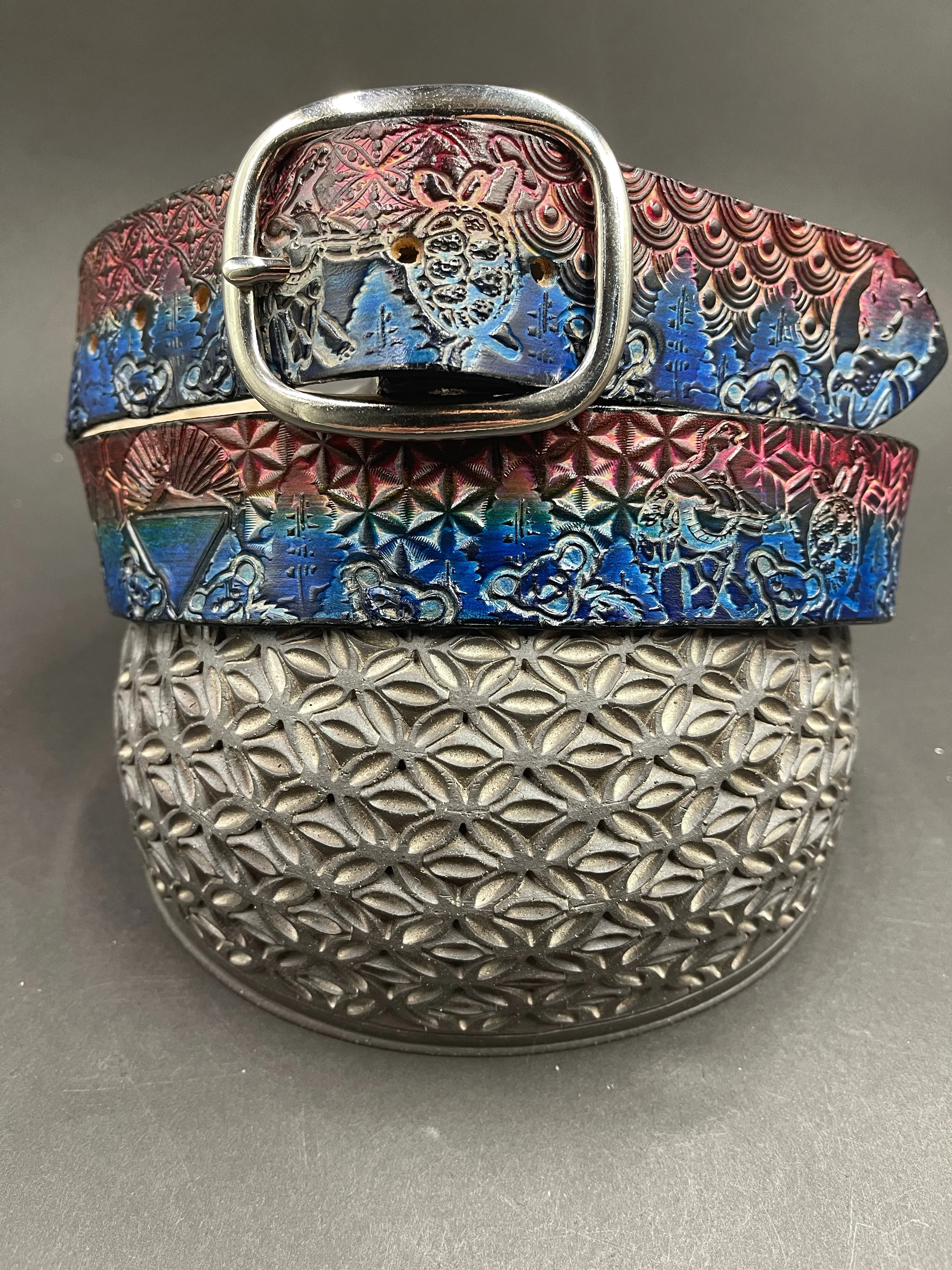Stamped Leather Belt - Grateful Terrapins