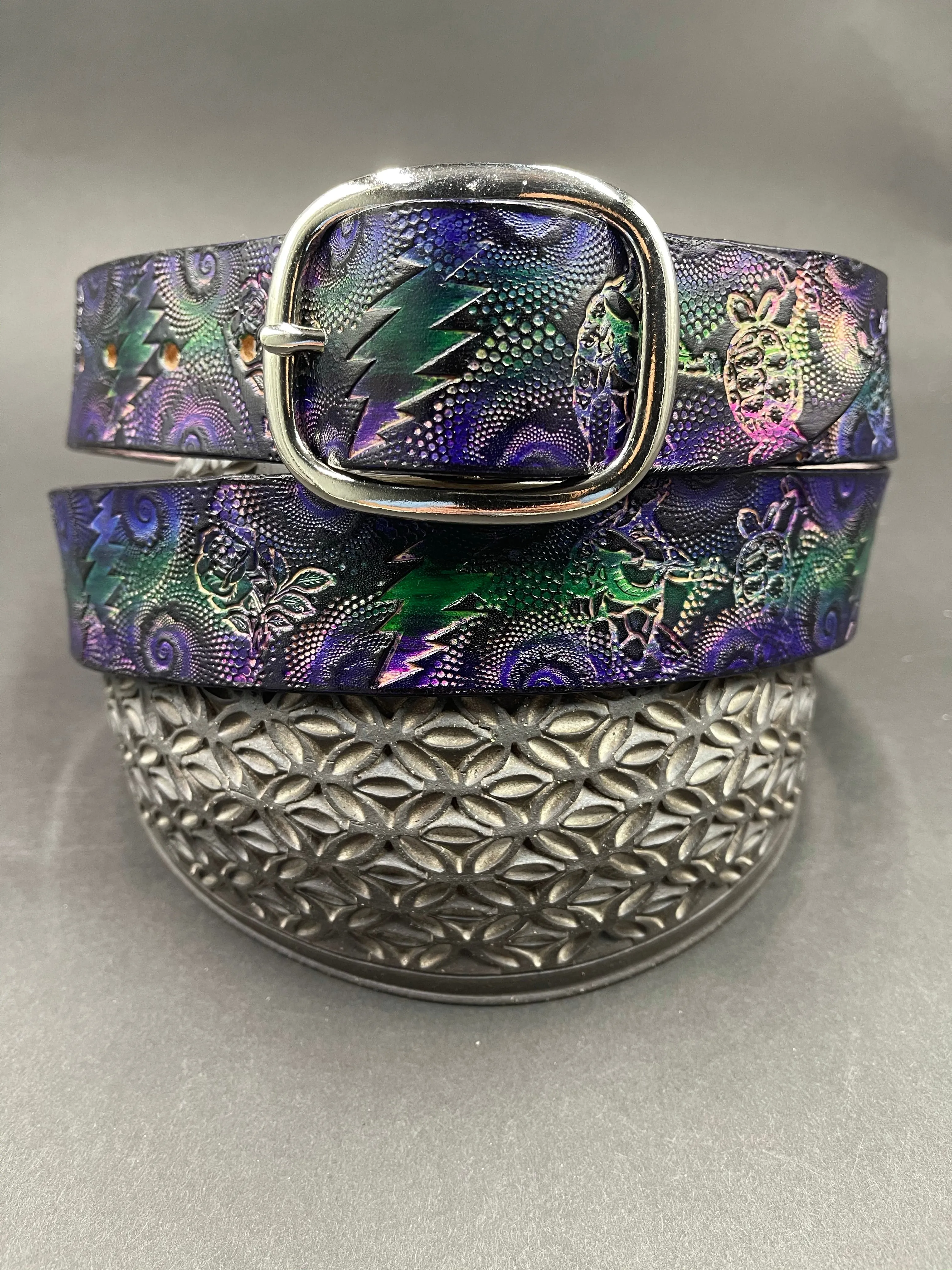 Stamped Leather Belt - Grateful Terrapins