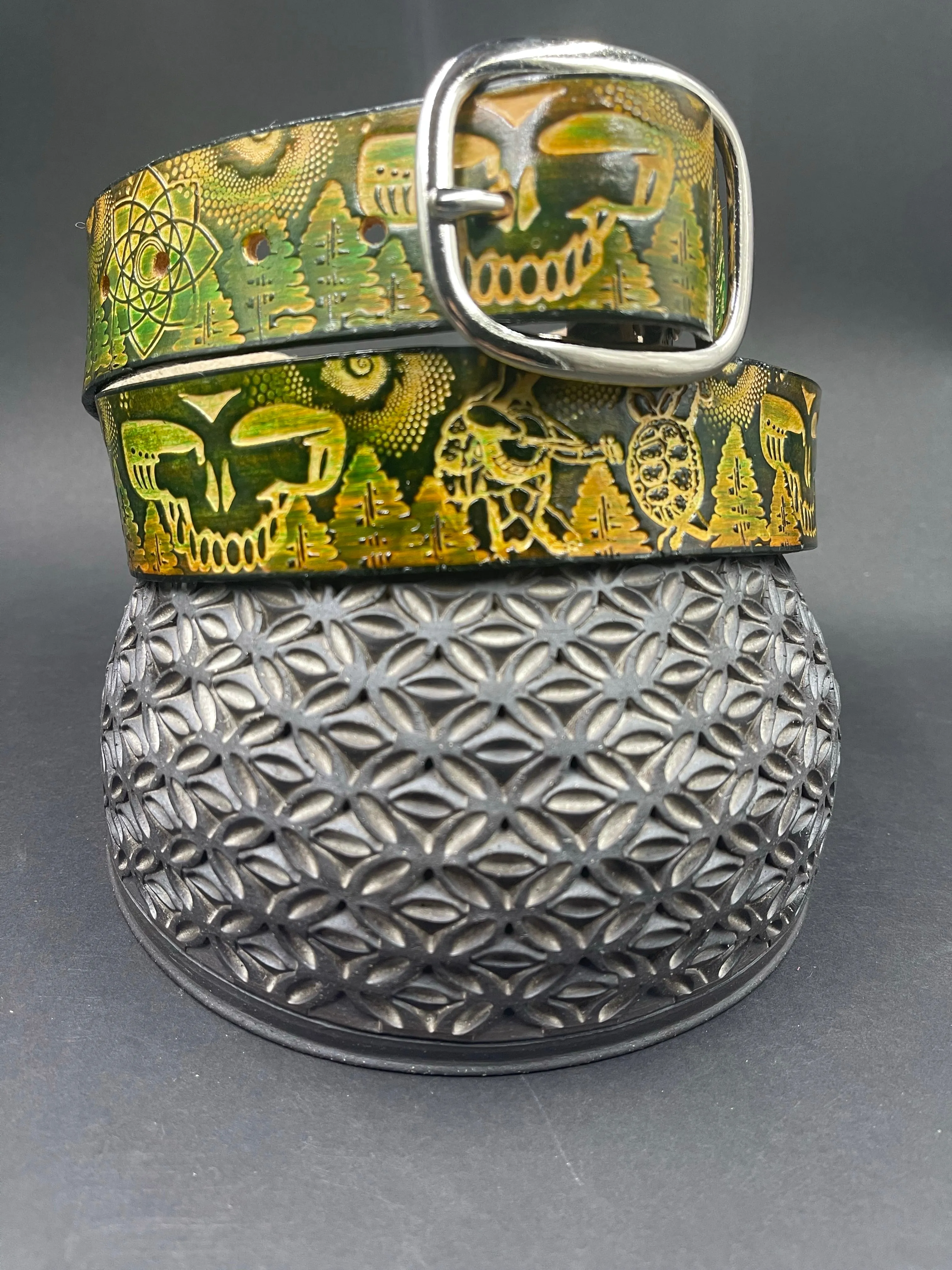 Stamped Leather Belt - Grateful Terrapins