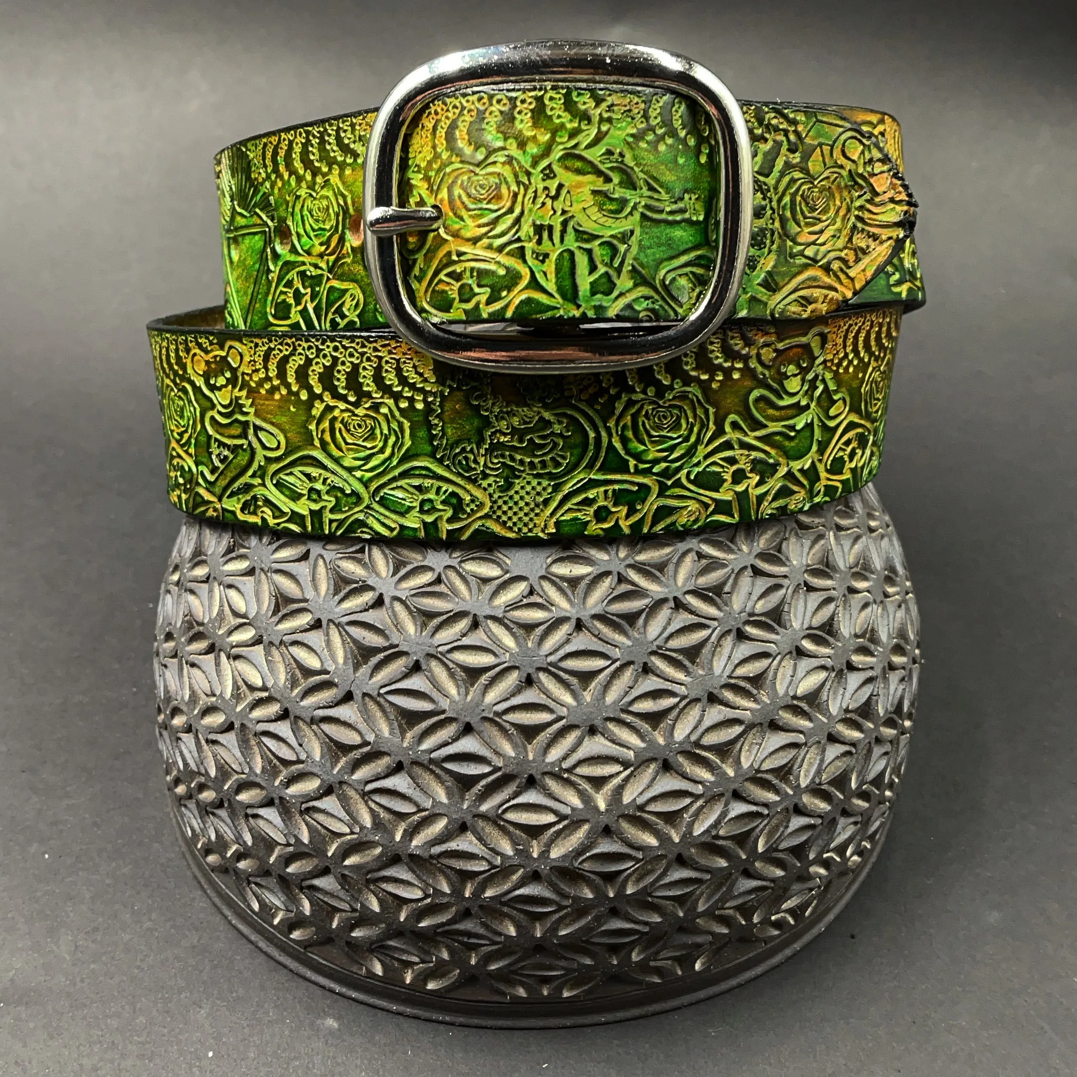 Stamped Leather Belt - Grateful Terrapins