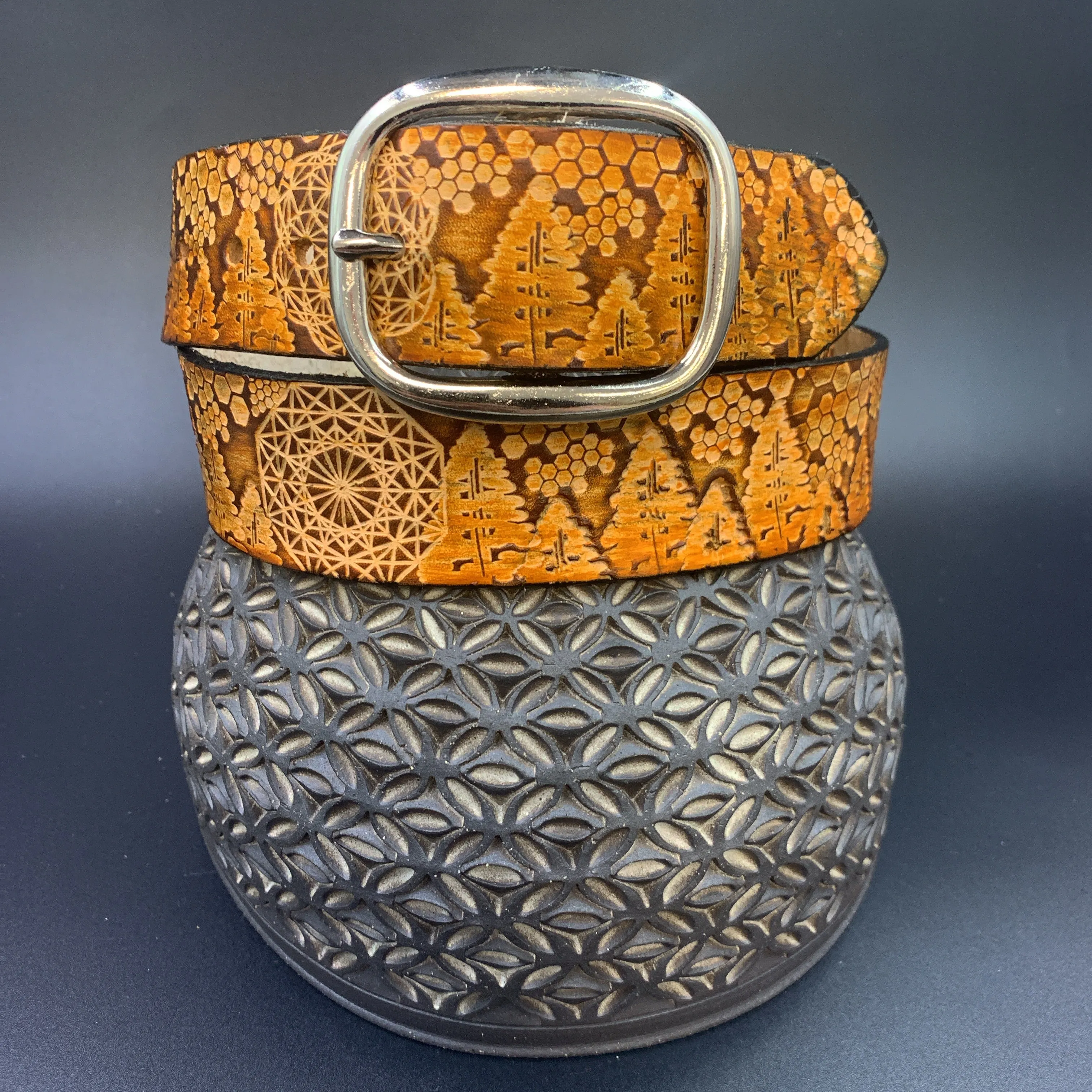 Stamped Leather Belt - Trees 1.0