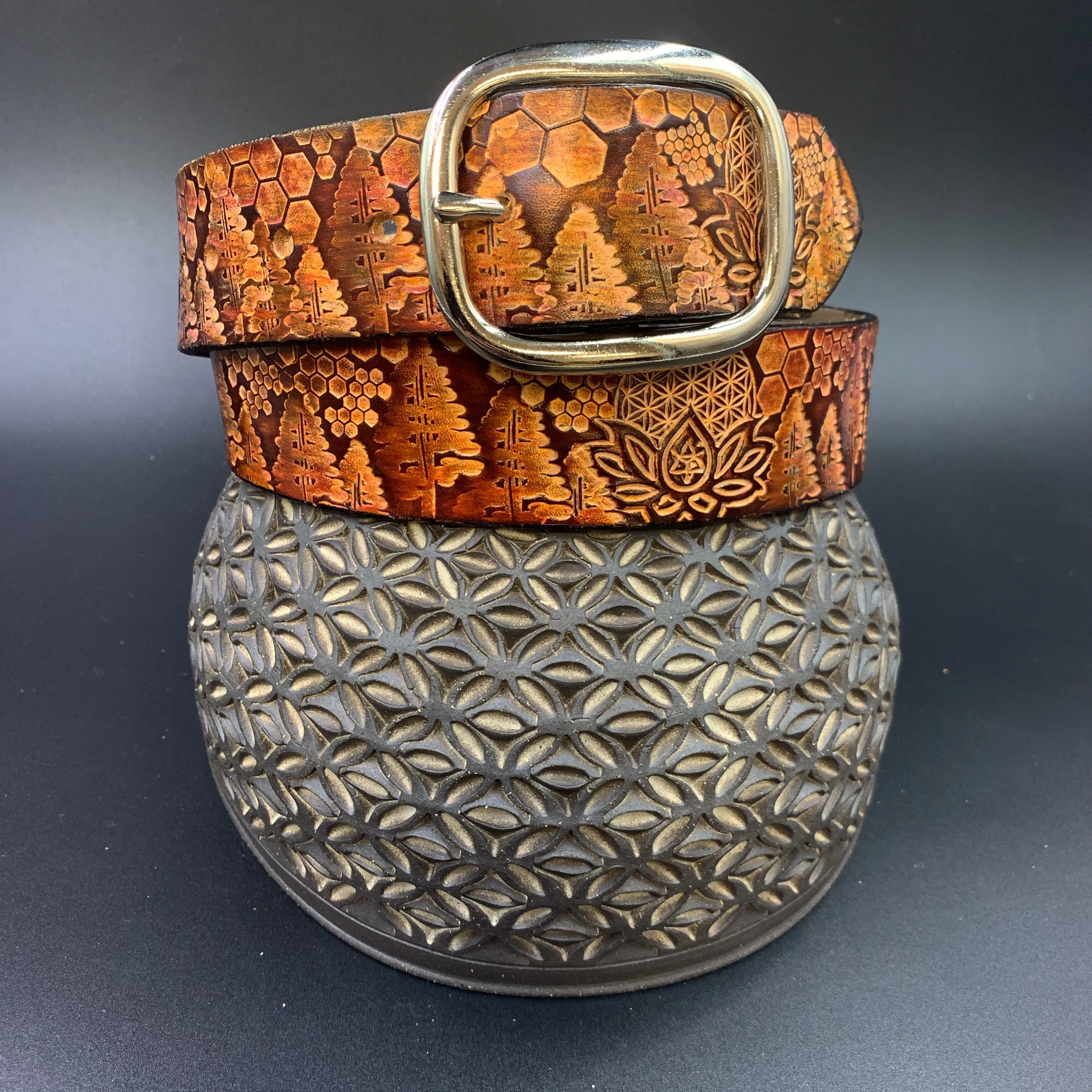 Stamped Leather Belt - Trees 1.0