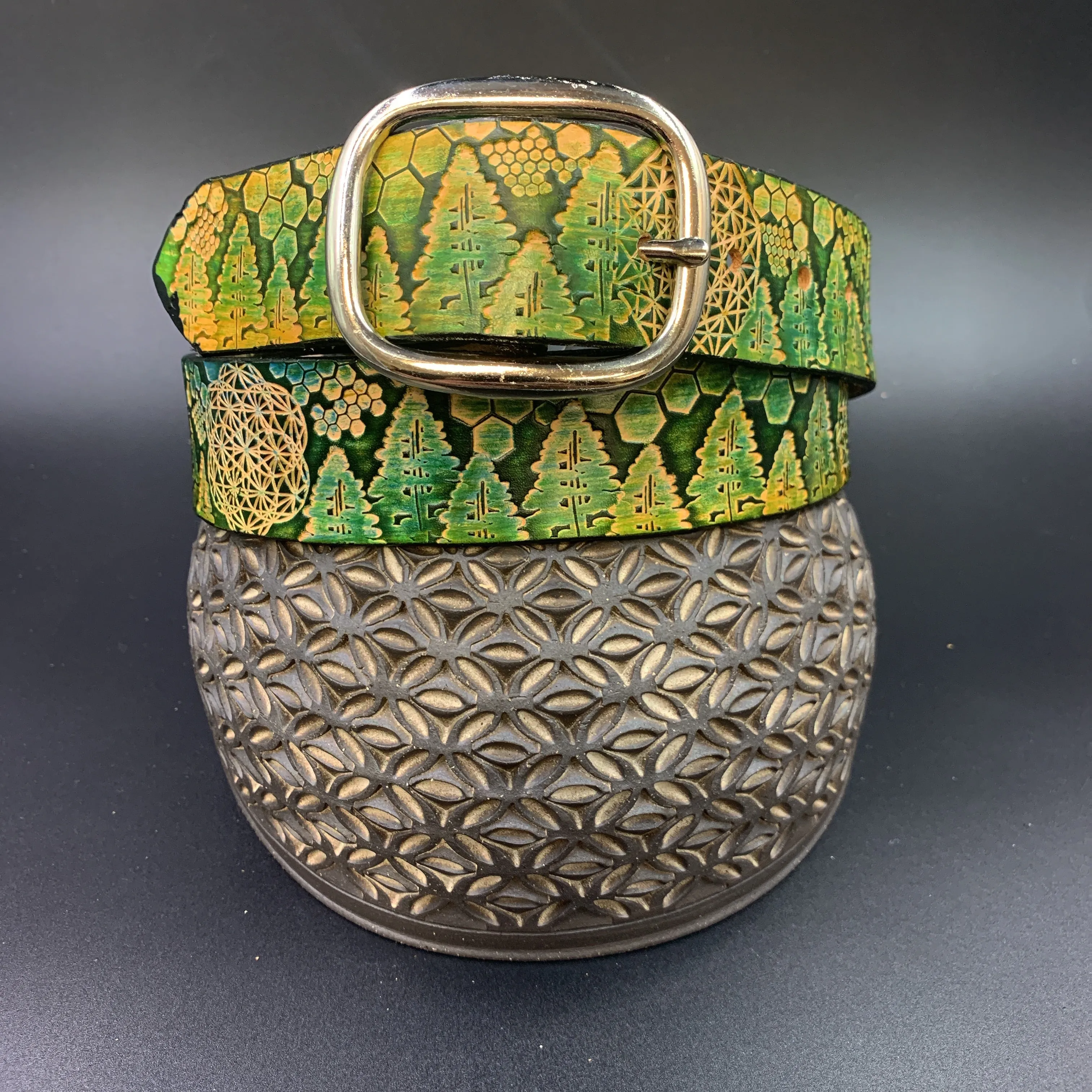 Stamped Leather Belt - Trees 1.0