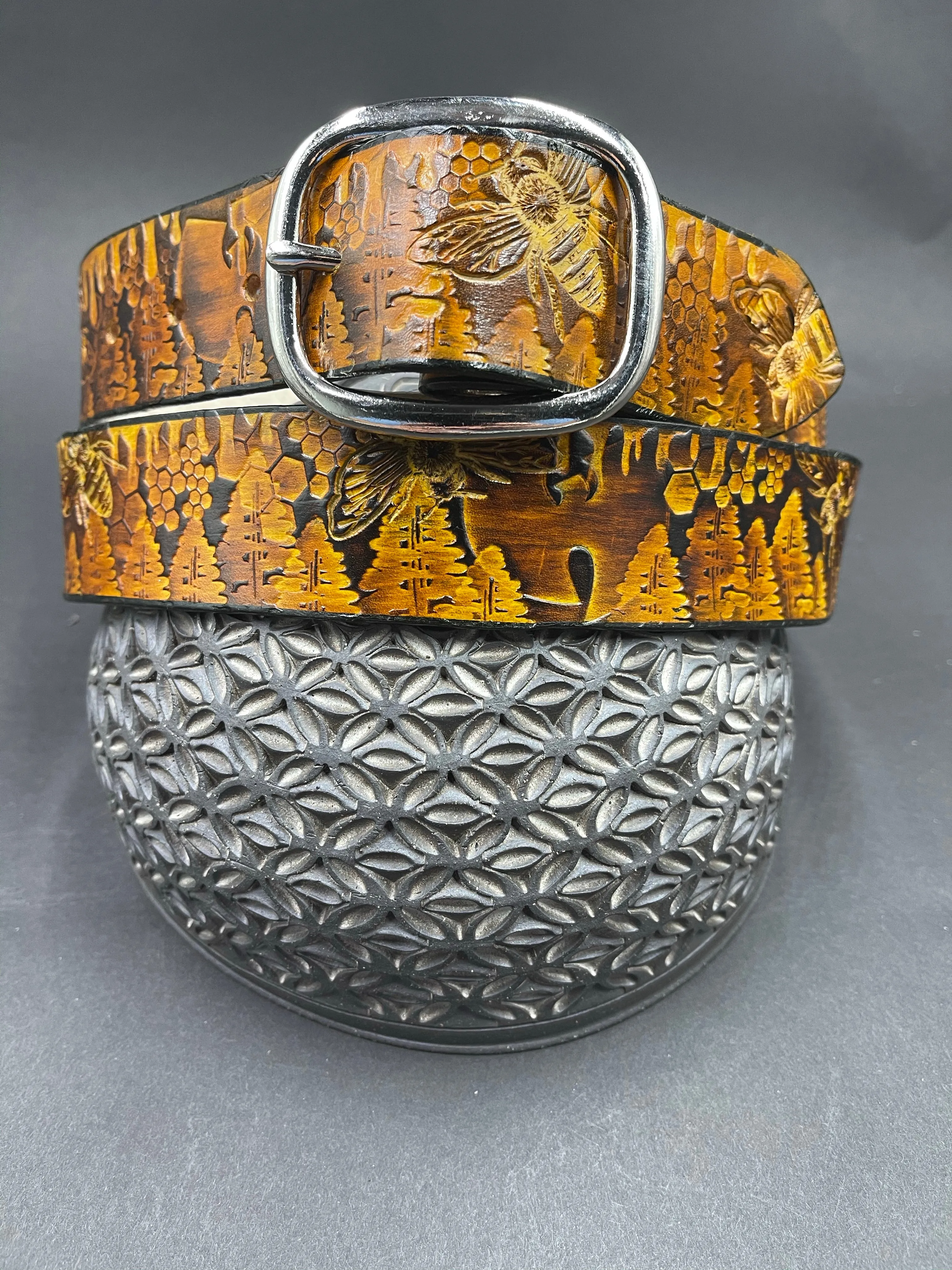 Stamped Leather Belt - Trees 1.0