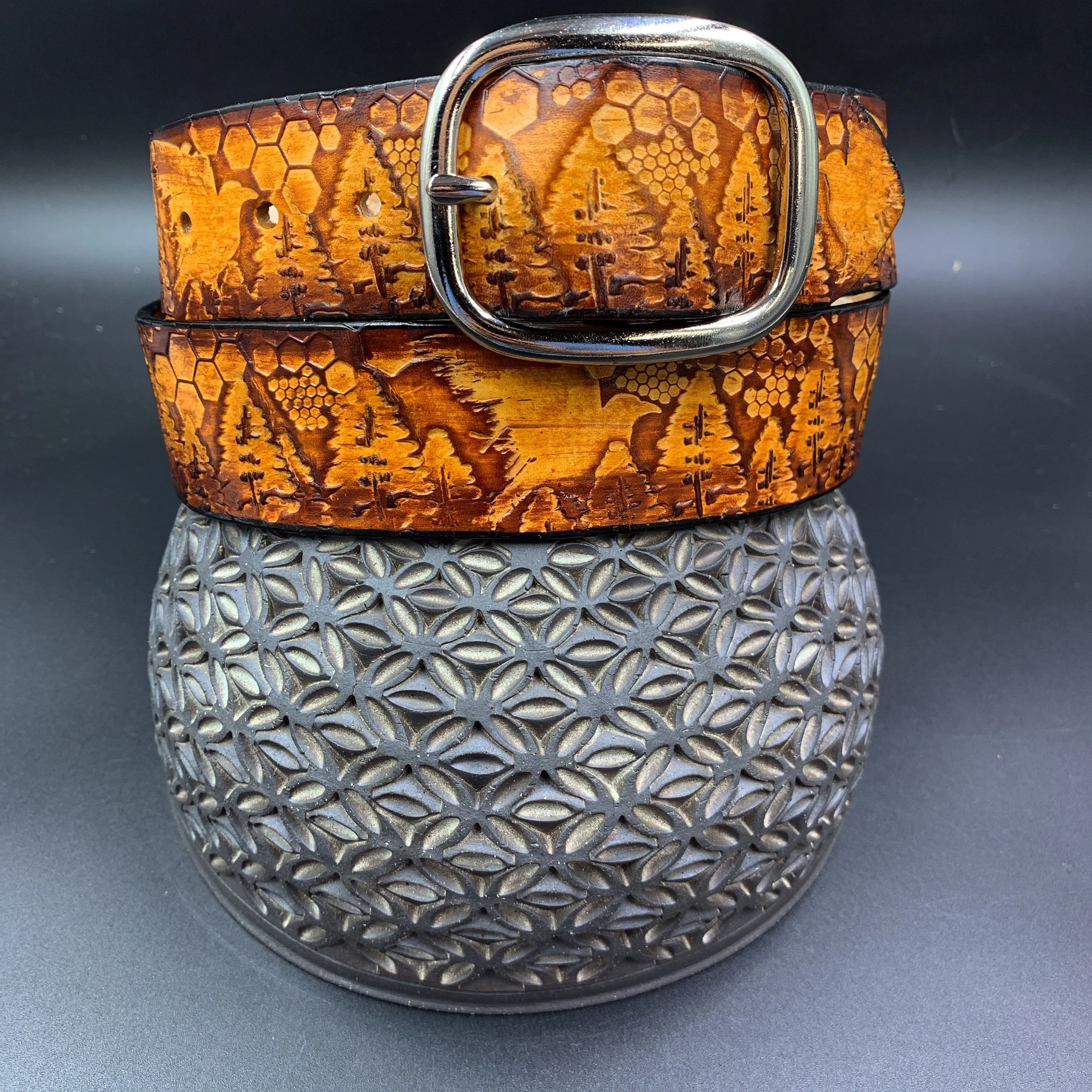 Stamped Leather Belt - Trees 1.0