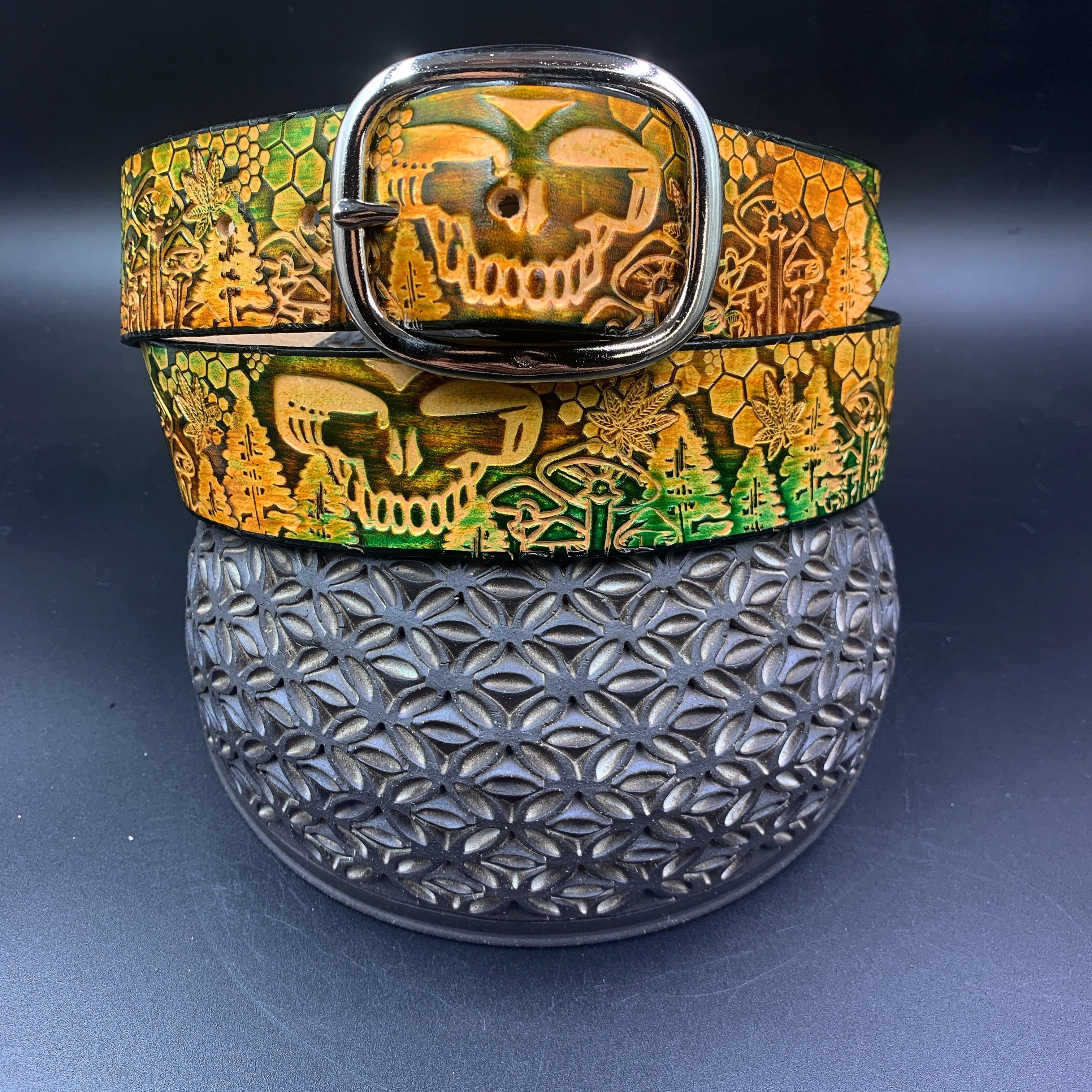 Stamped Leather Belt - Trees 1.0