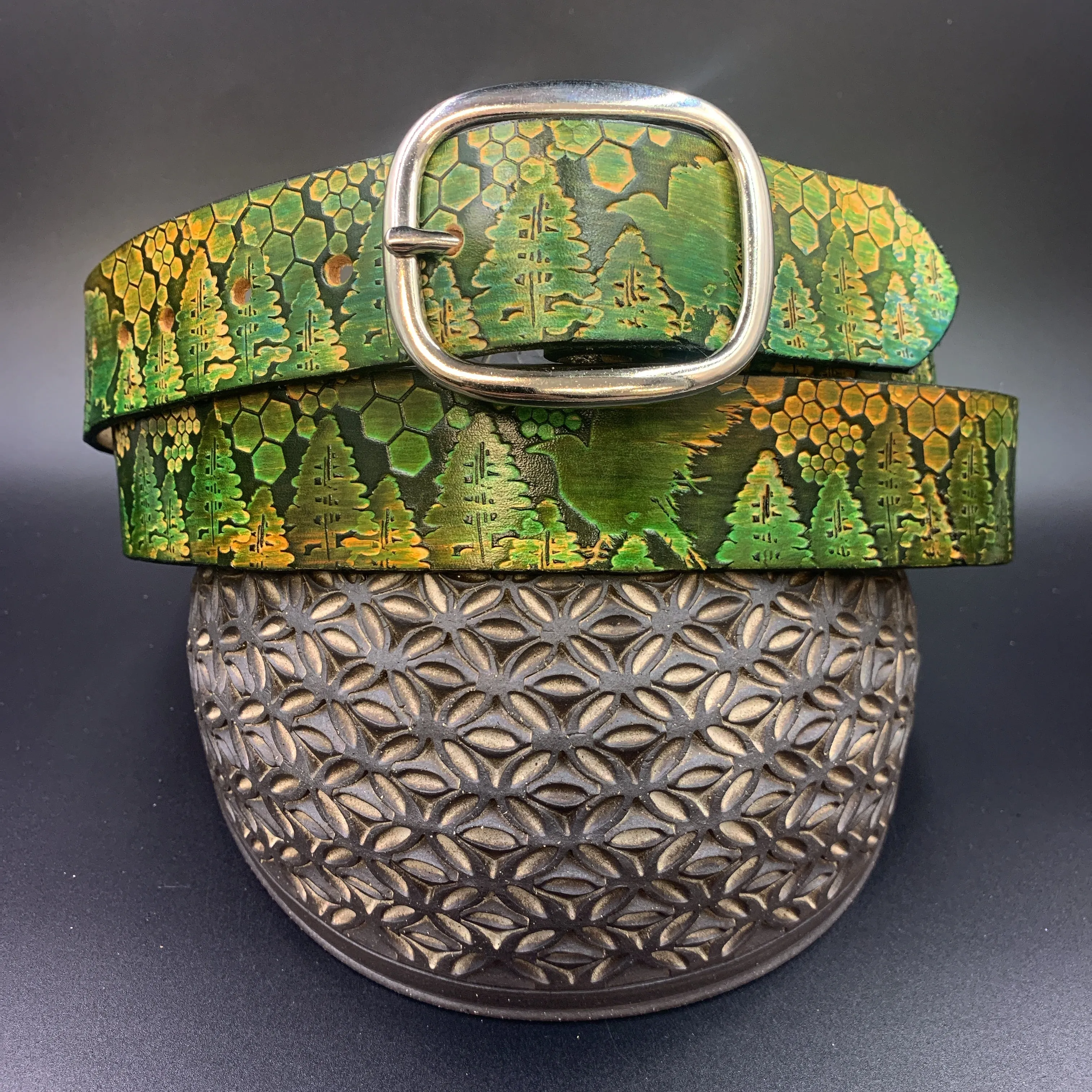 Stamped Leather Belt - Trees 1.0