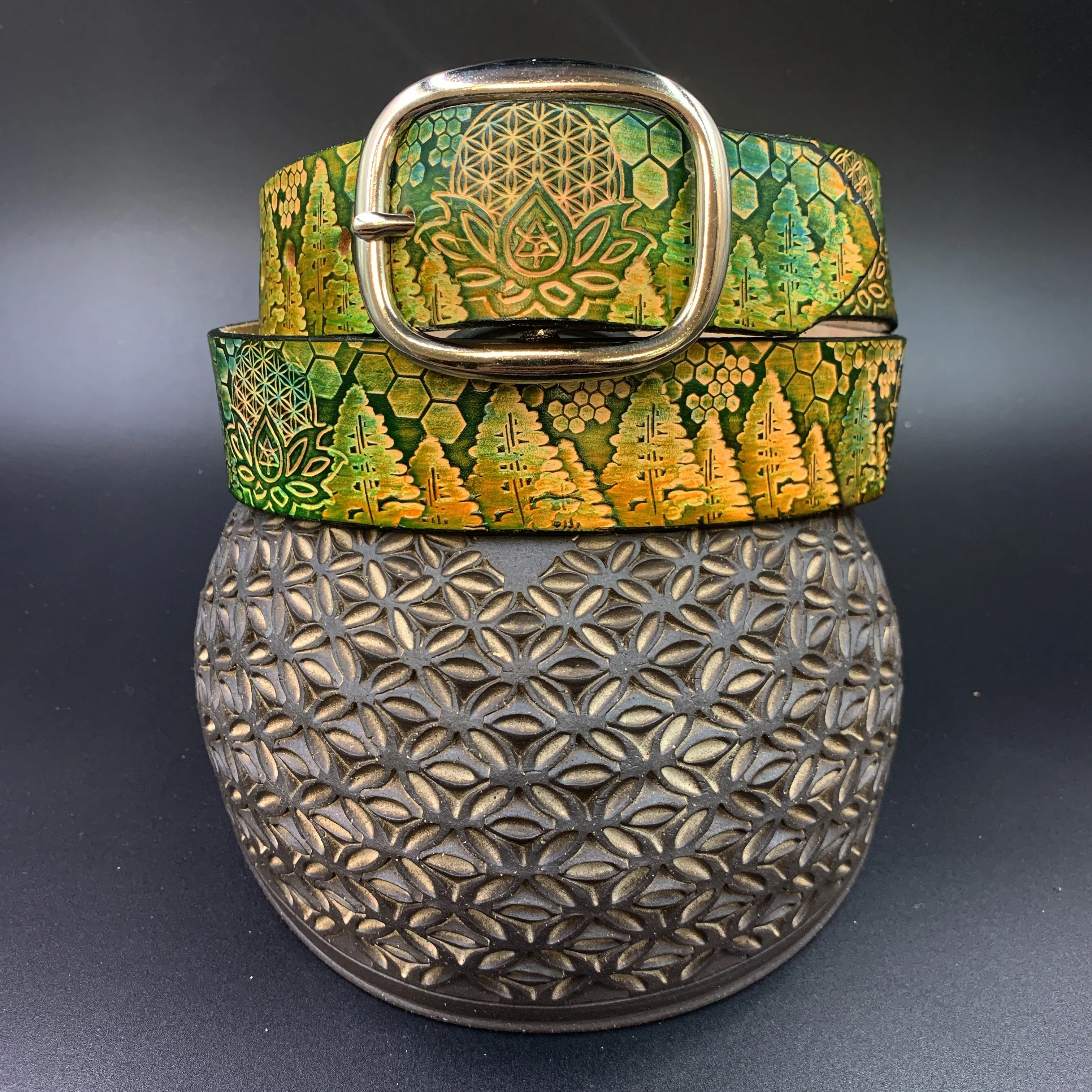 Stamped Leather Belt - Trees 1.0