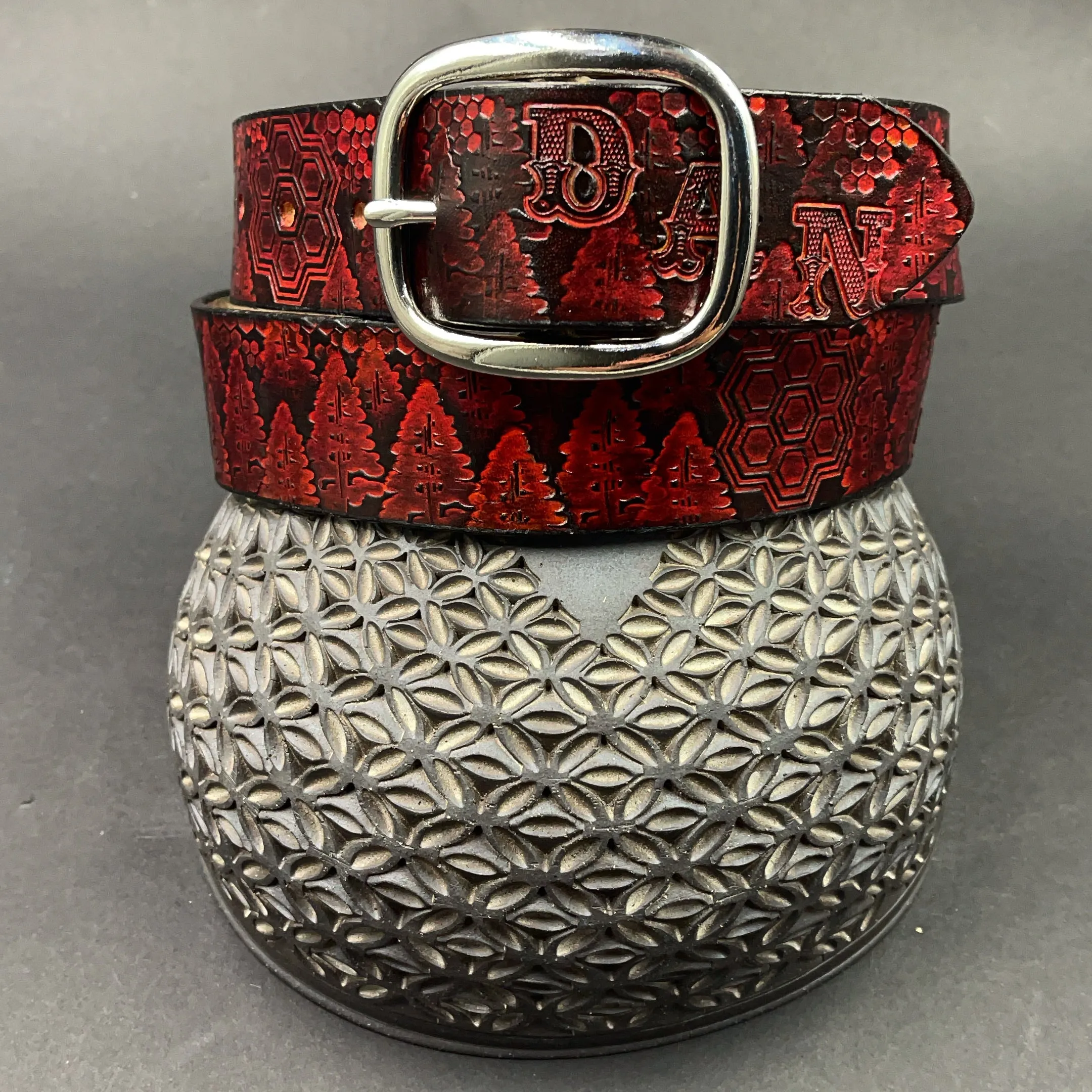 Stamped Leather Belt - Trees 1.0