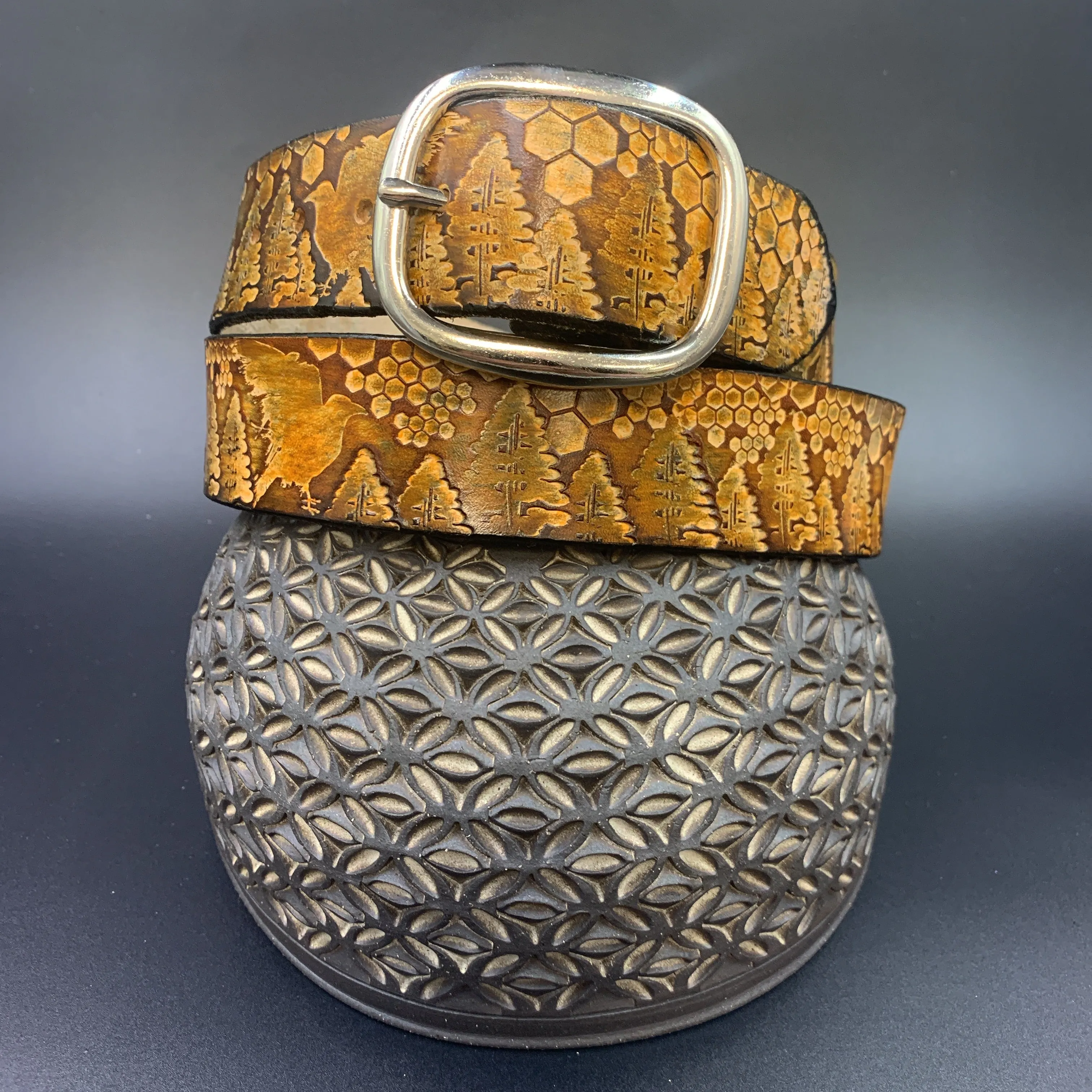 Stamped Leather Belt - Trees 1.0