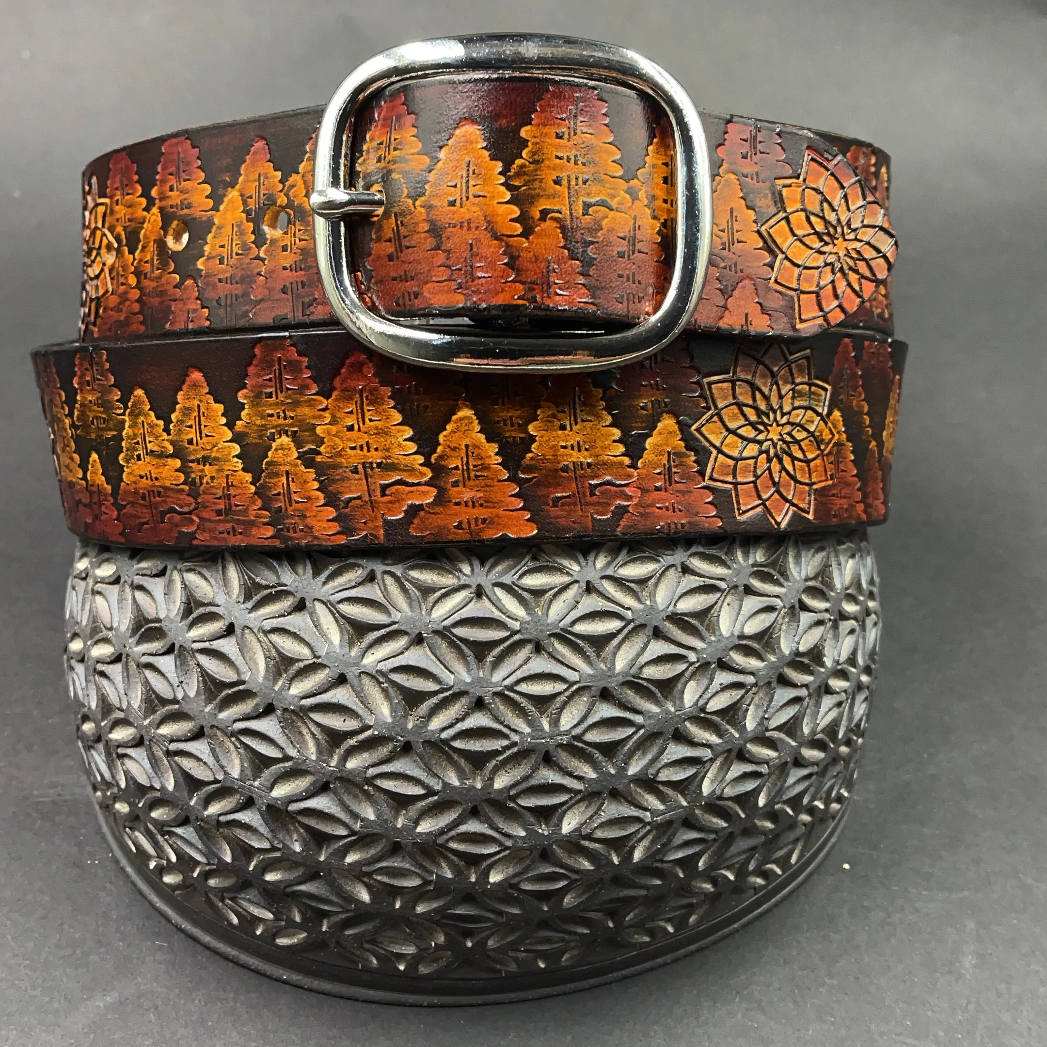 Stamped Leather Belt - Trees 1.0