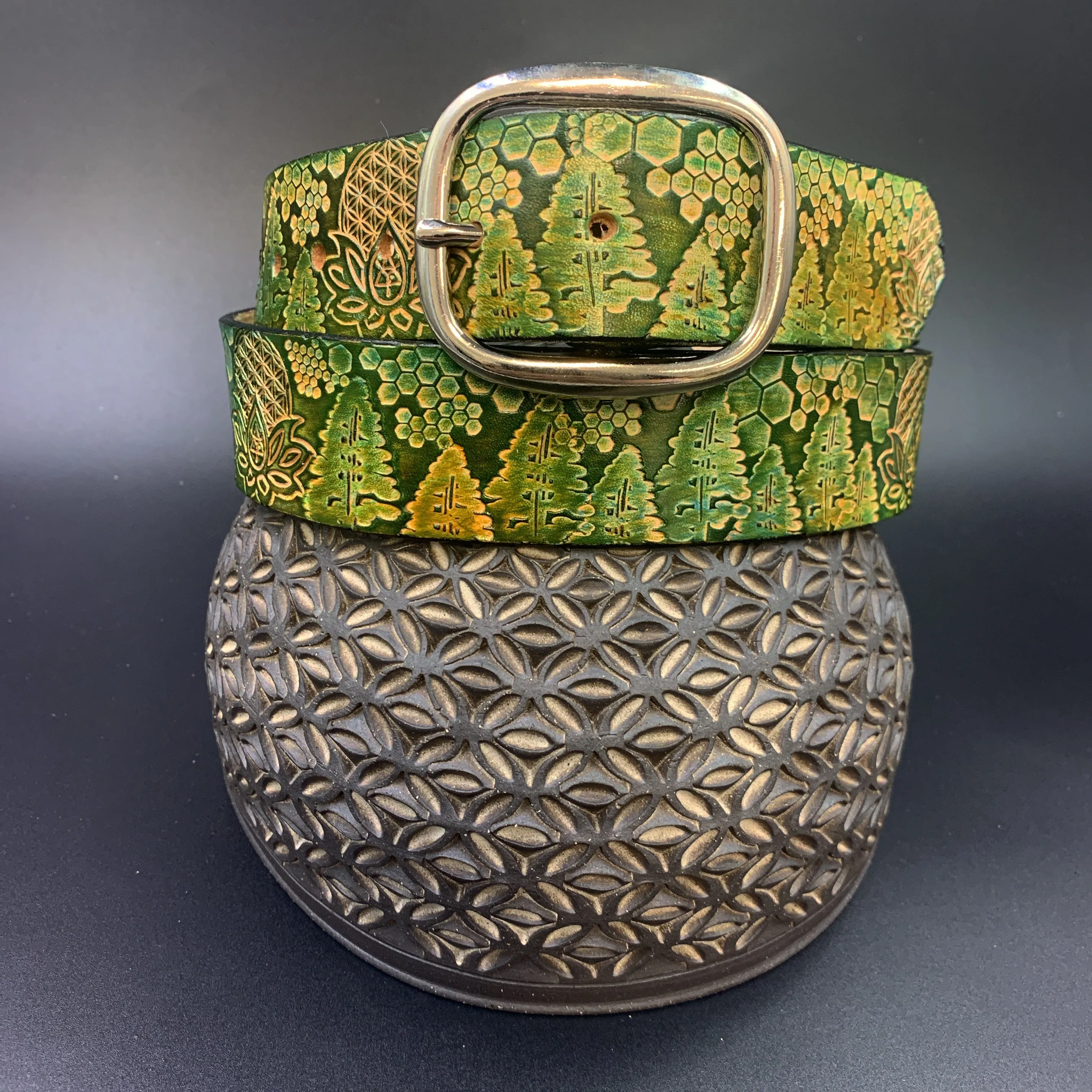 Stamped Leather Belt - Trees 1.0