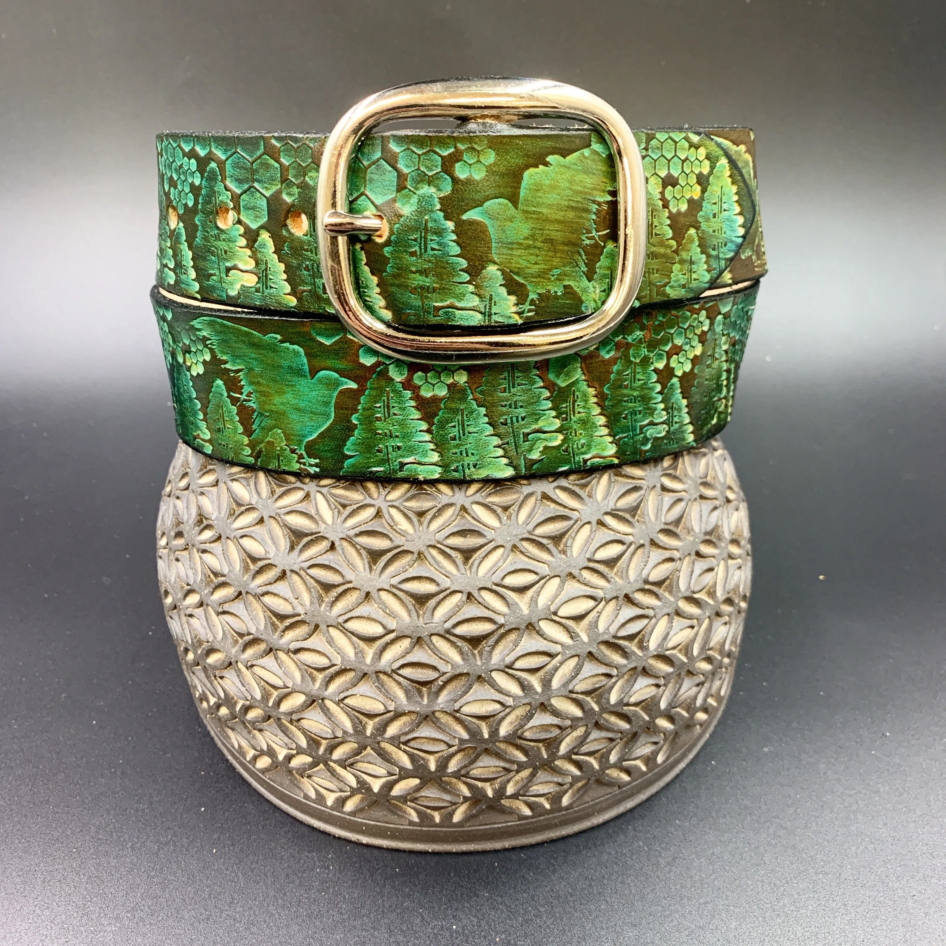 Stamped Leather Belt - Trees 1.0