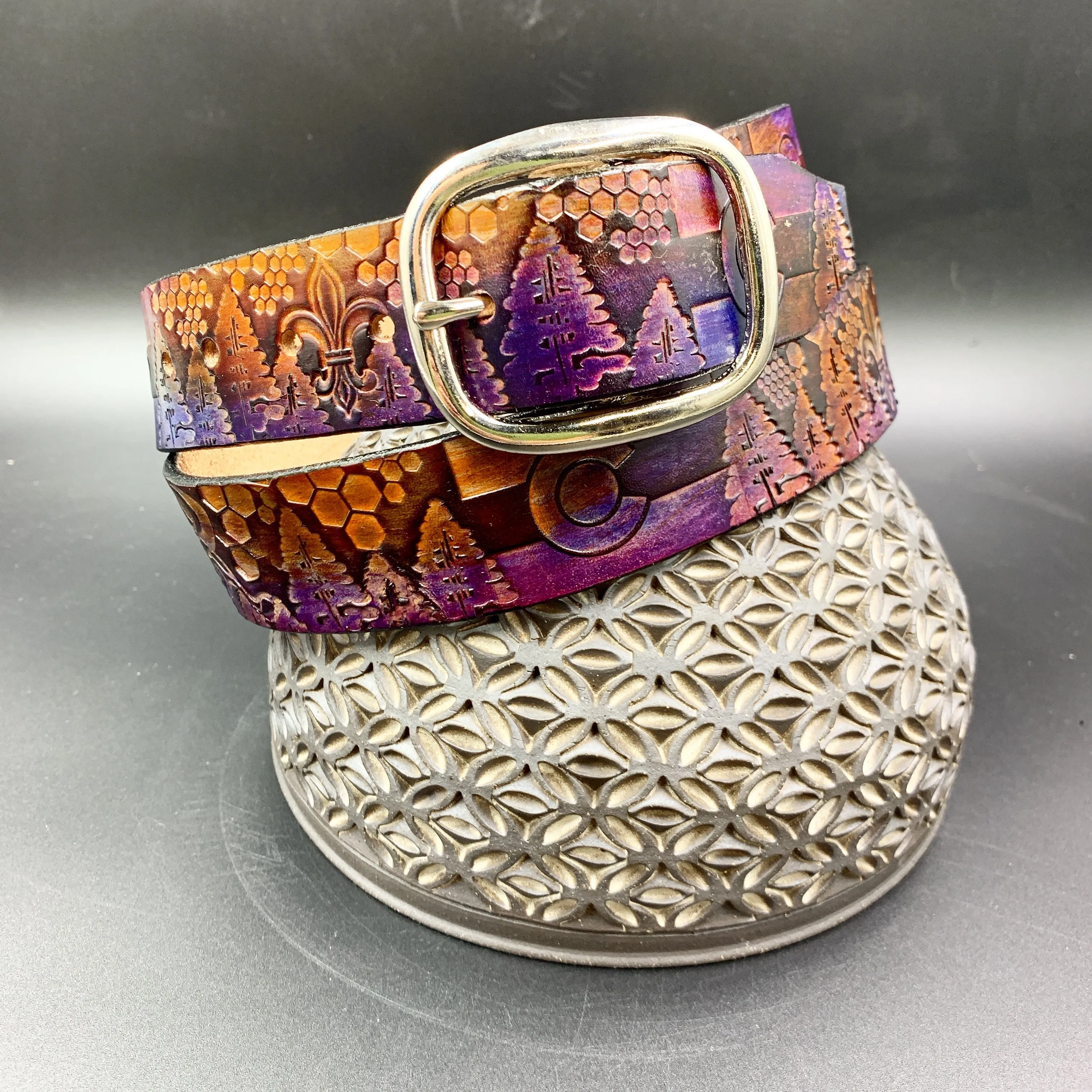 Stamped Leather Belt - Trees 1.0