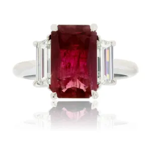 Step-Cut Red Emerald and Diamond Accented Ring
