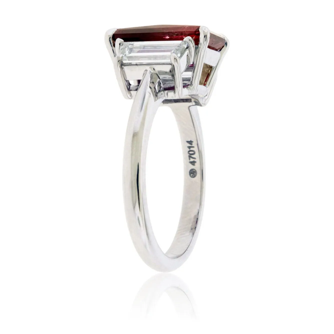 Step-Cut Red Emerald and Diamond Accented Ring