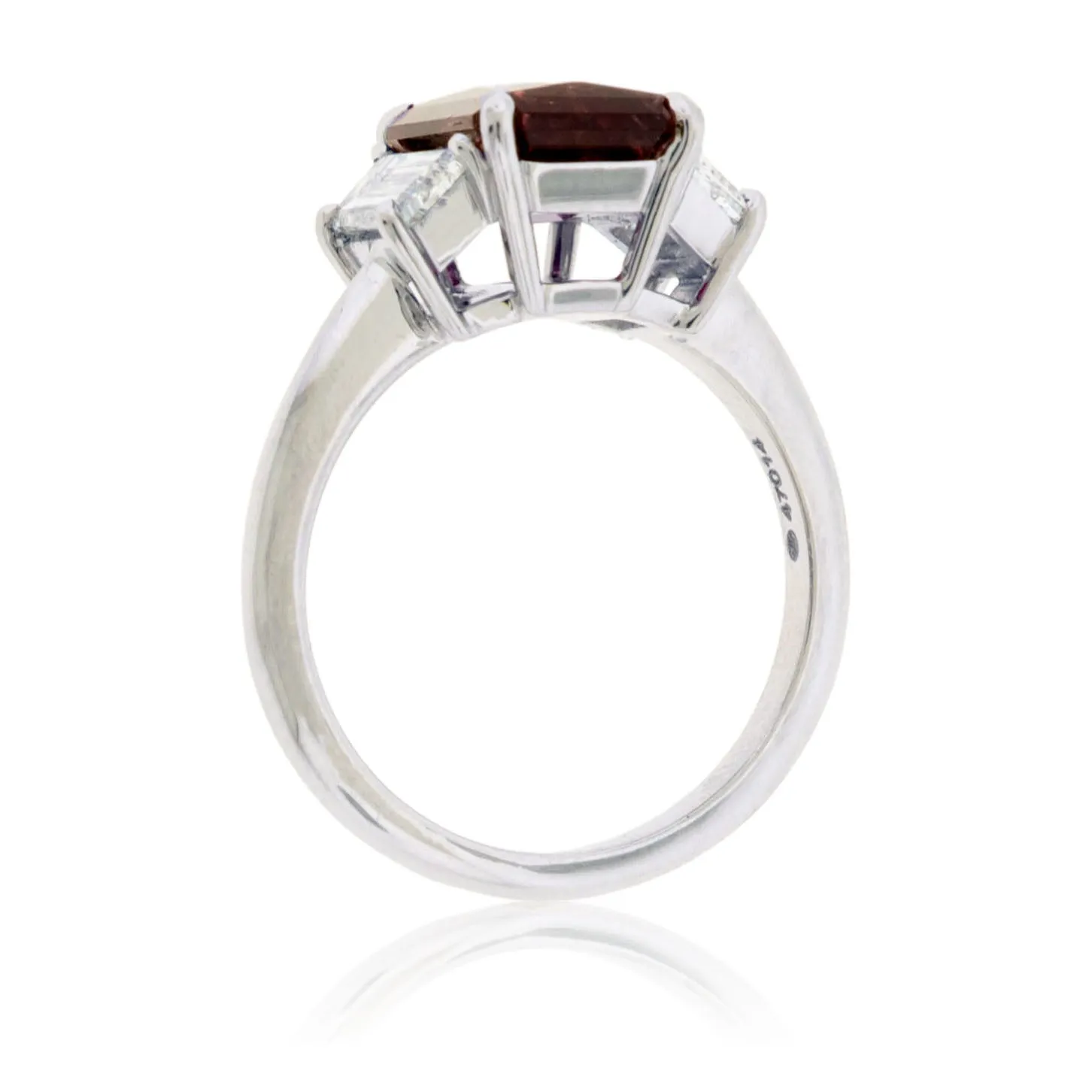 Step-Cut Red Emerald and Diamond Accented Ring