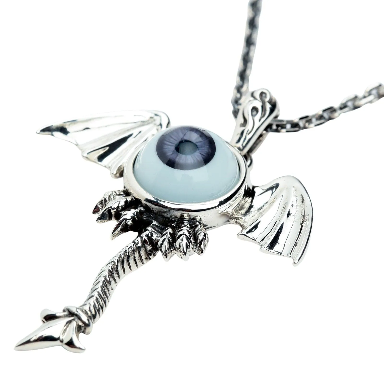 Sterling Silver Purple Evil Eye Gothic Wings Pendant
