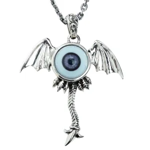Sterling Silver Purple Evil Eye Gothic Wings Pendant