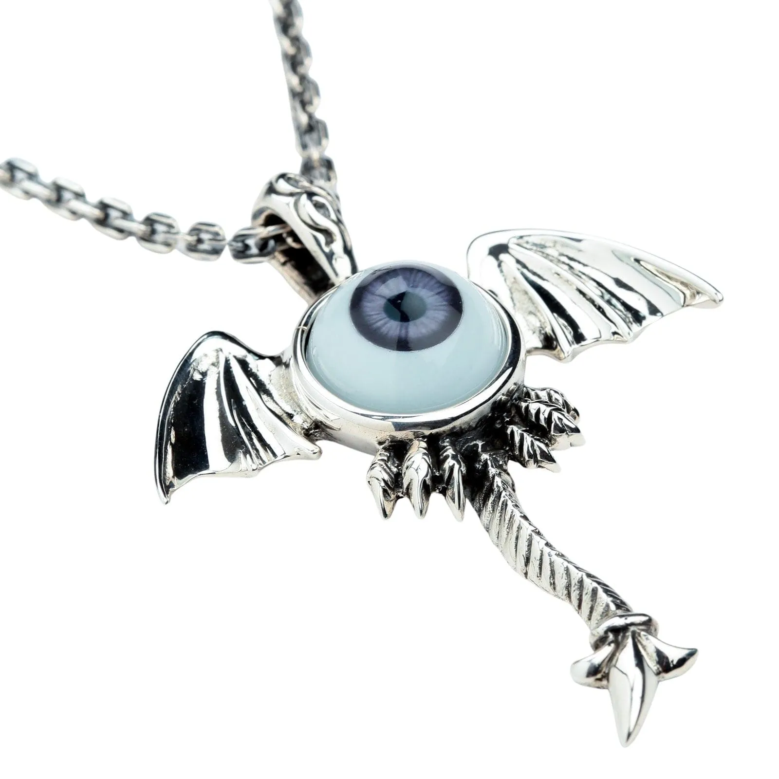 Sterling Silver Purple Evil Eye Gothic Wings Pendant