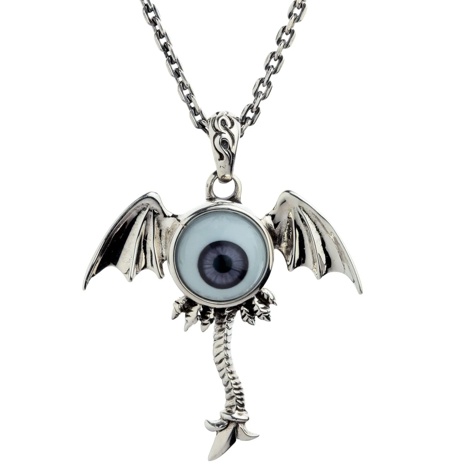 Sterling Silver Purple Evil Eye Gothic Wings Pendant