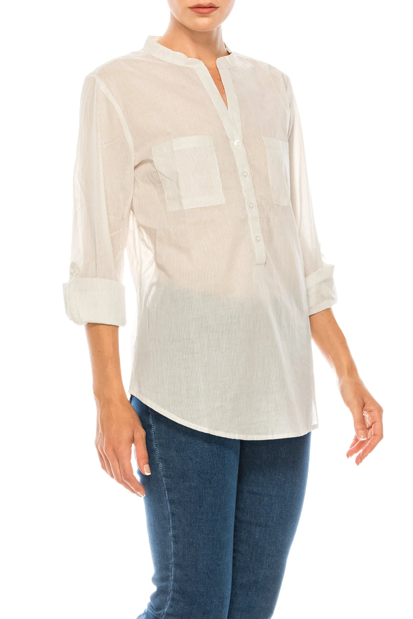 Striped Half Button Down Tunic