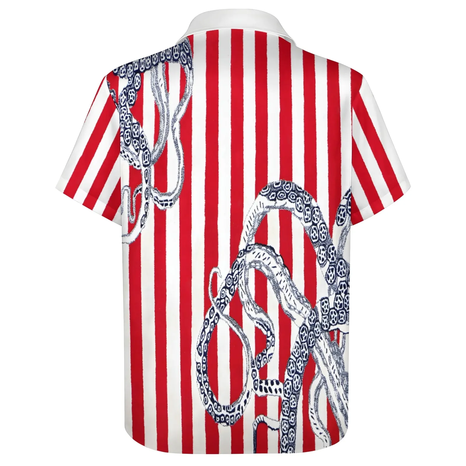 Striped Octopus Tentacle Print Casual Short Sleeve Shirt 2403000796