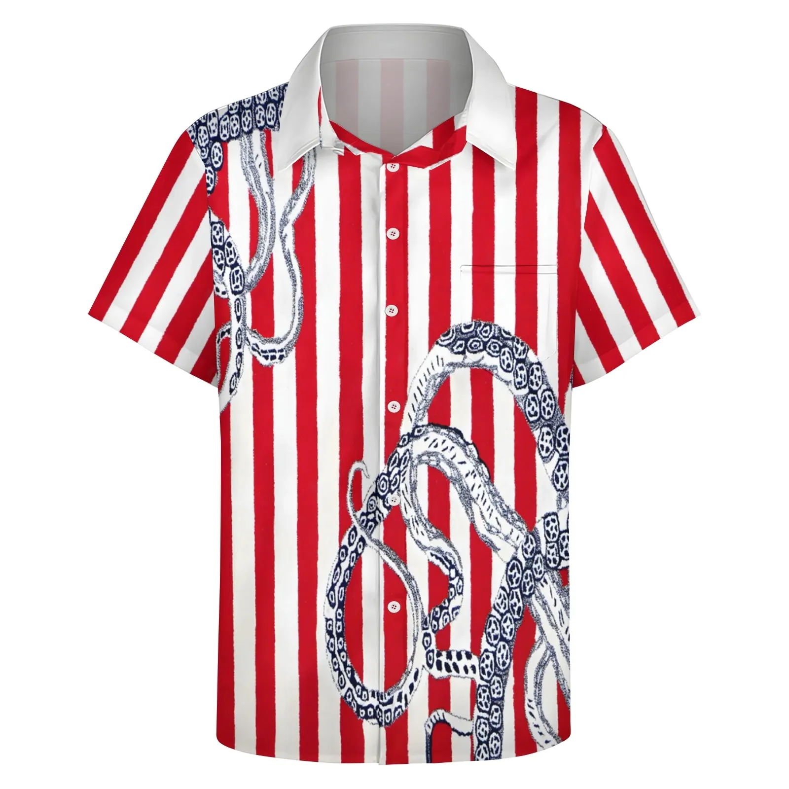 Striped Octopus Tentacle Print Casual Short Sleeve Shirt 2403000796