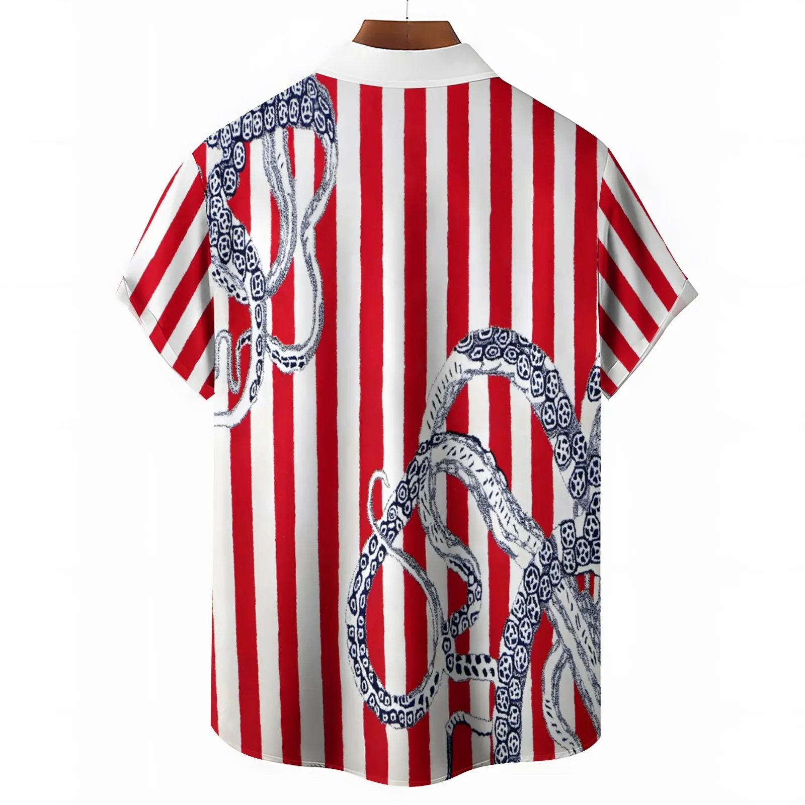 Striped Octopus Tentacle Print Casual Short Sleeve Shirt 2403000796