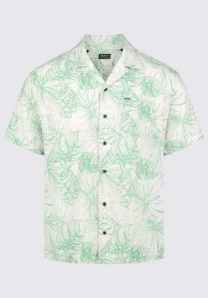 Suresh Men's Short Sleeve Camp Shirt, Beige with Green Print - BM24293