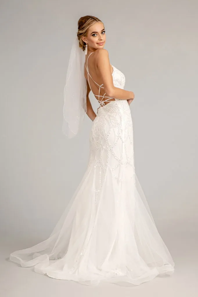 Sweetheart Embroidered Mermaid Wedding Gown w/ Open Back Laced Up
