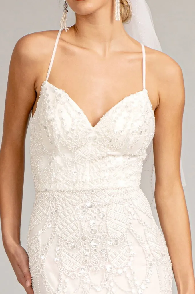 Sweetheart Embroidered Mermaid Wedding Gown w/ Open Back Laced Up