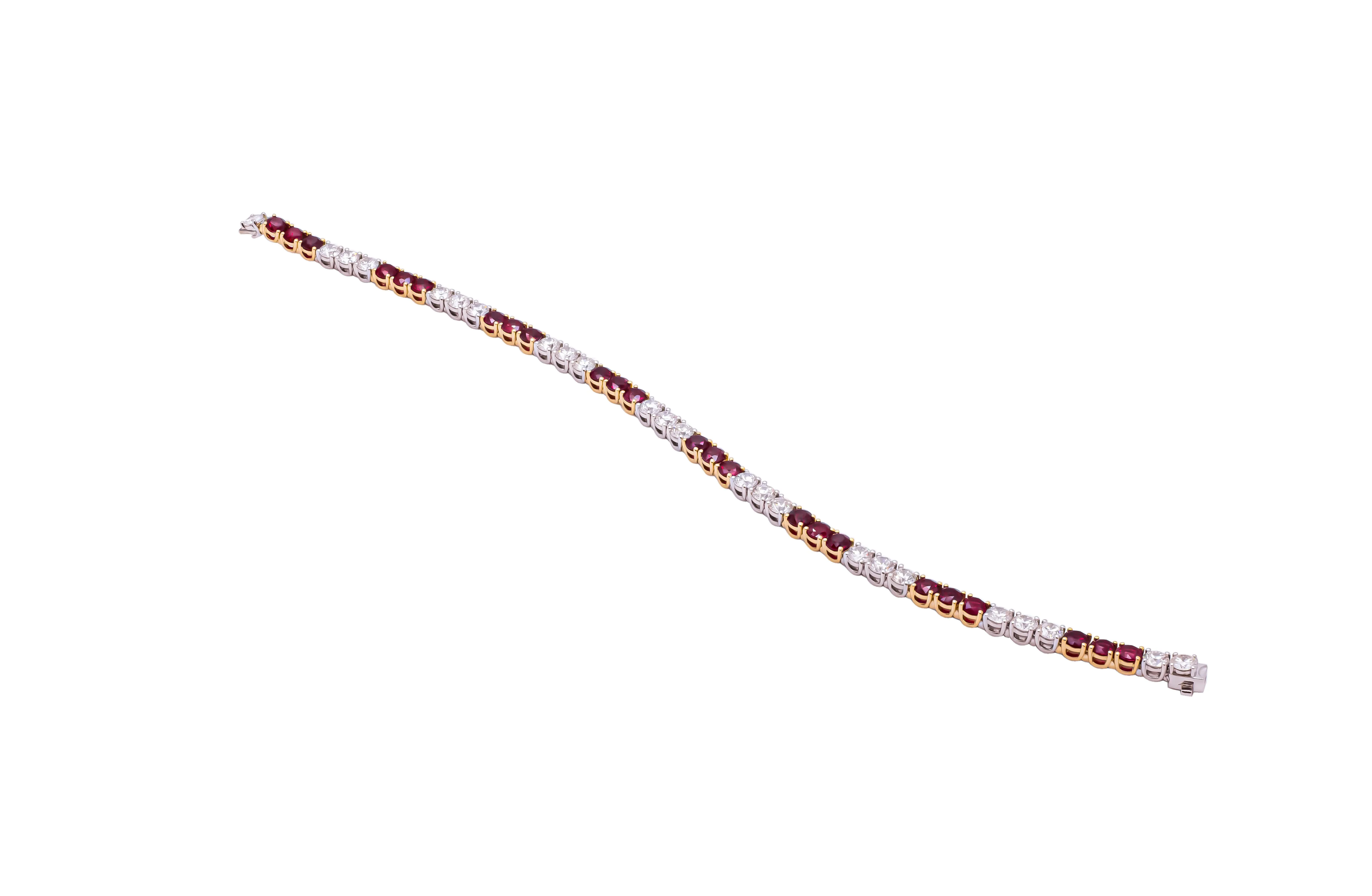 Tennis Bracelet in 18K Yellow Gold & Platinum with Diamonds and Ruby's