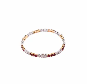 Tennis Bracelet in 18K Yellow Gold & Platinum with Diamonds and Ruby's