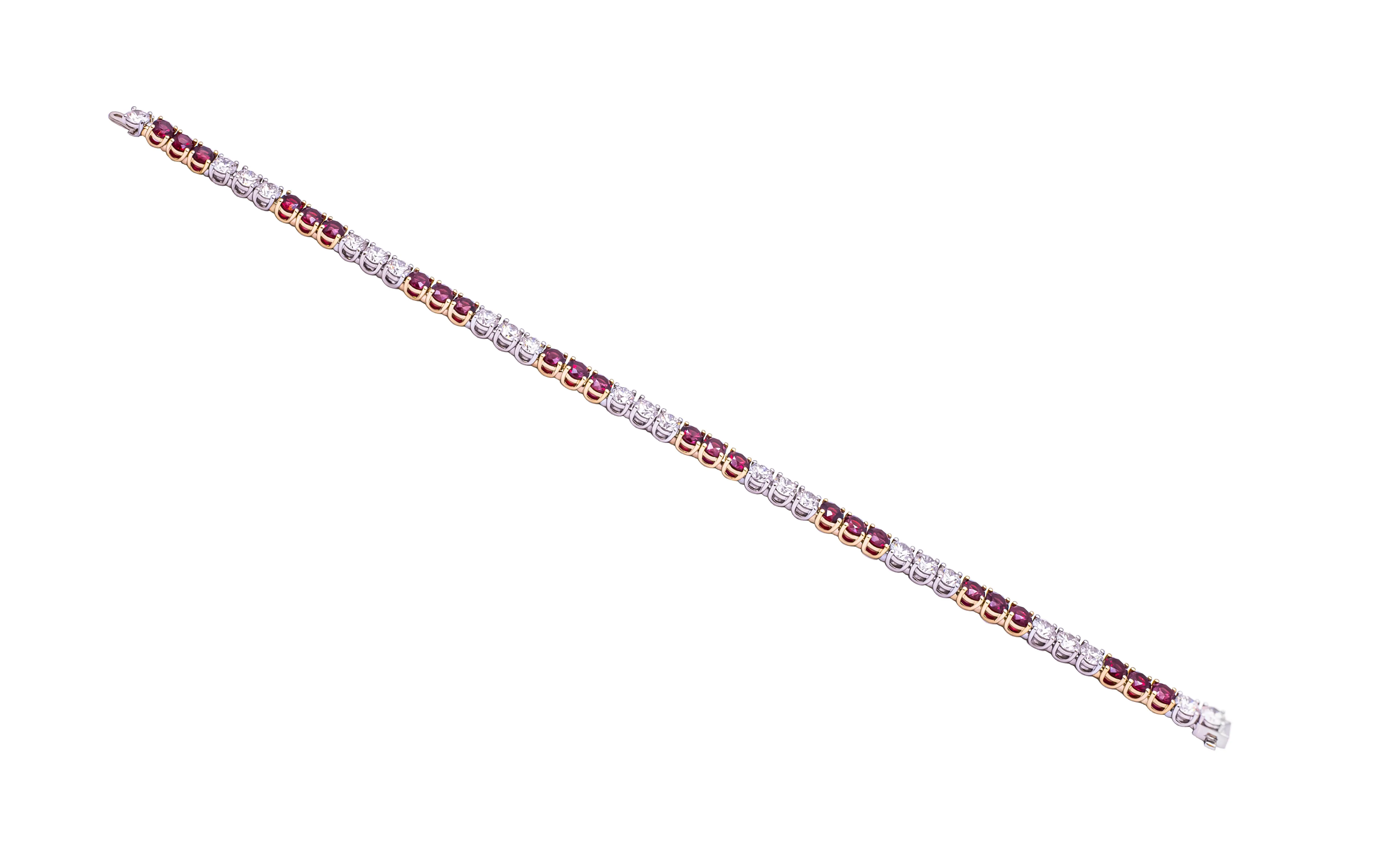 Tennis Bracelet in 18K Yellow Gold & Platinum with Diamonds and Ruby's