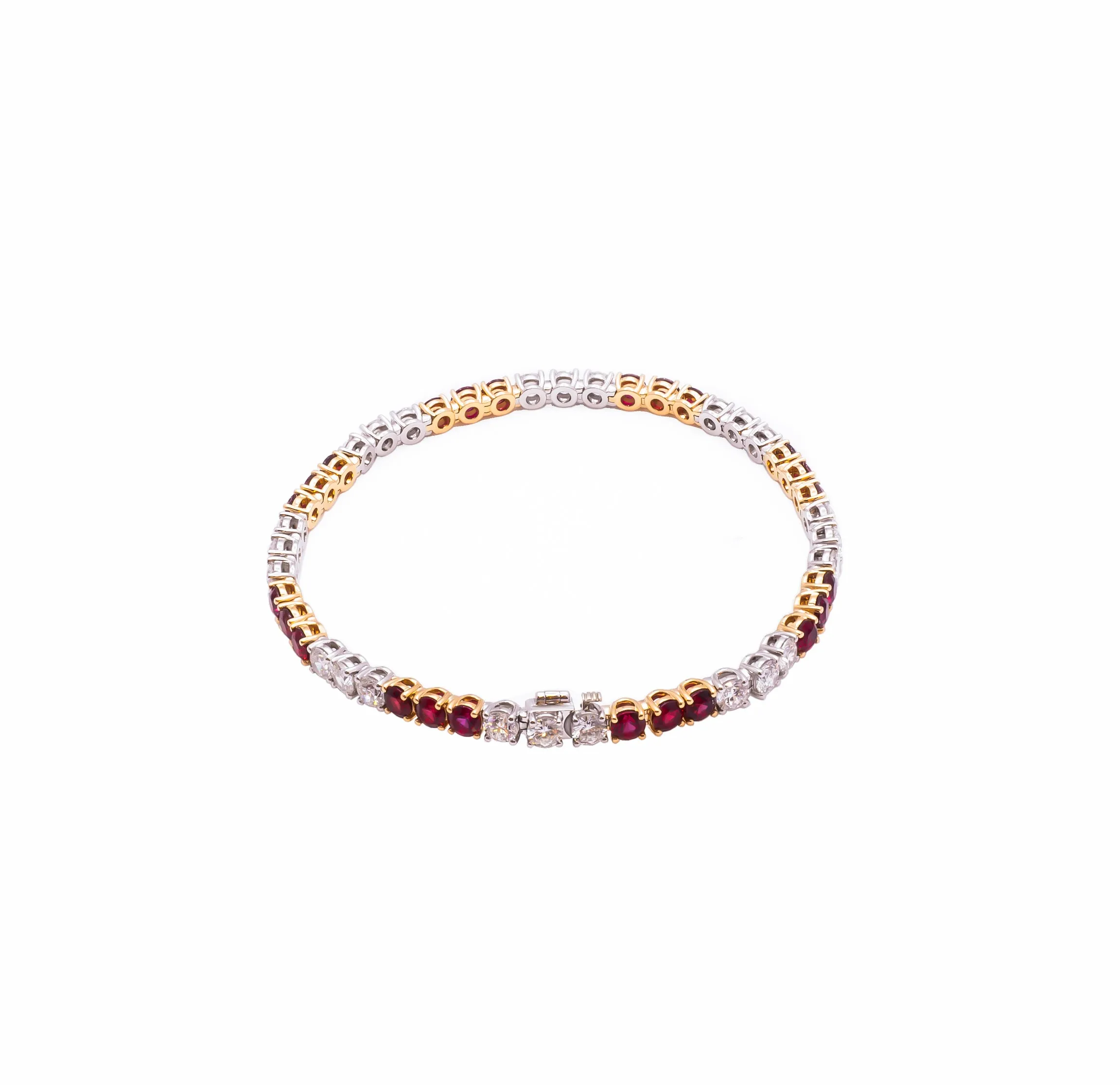 Tennis Bracelet in 18K Yellow Gold & Platinum with Diamonds and Ruby's