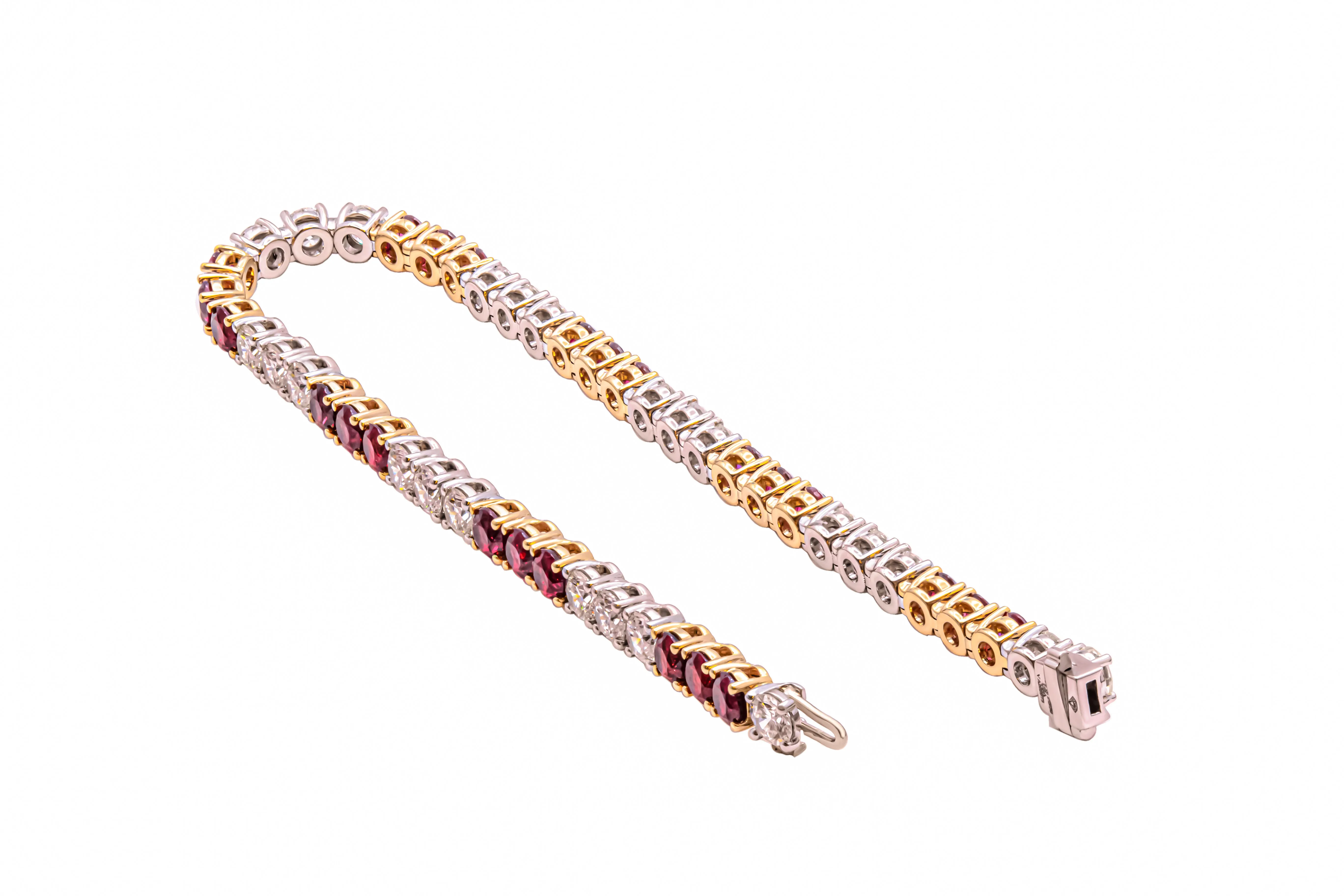 Tennis Bracelet in 18K Yellow Gold & Platinum with Diamonds and Ruby's