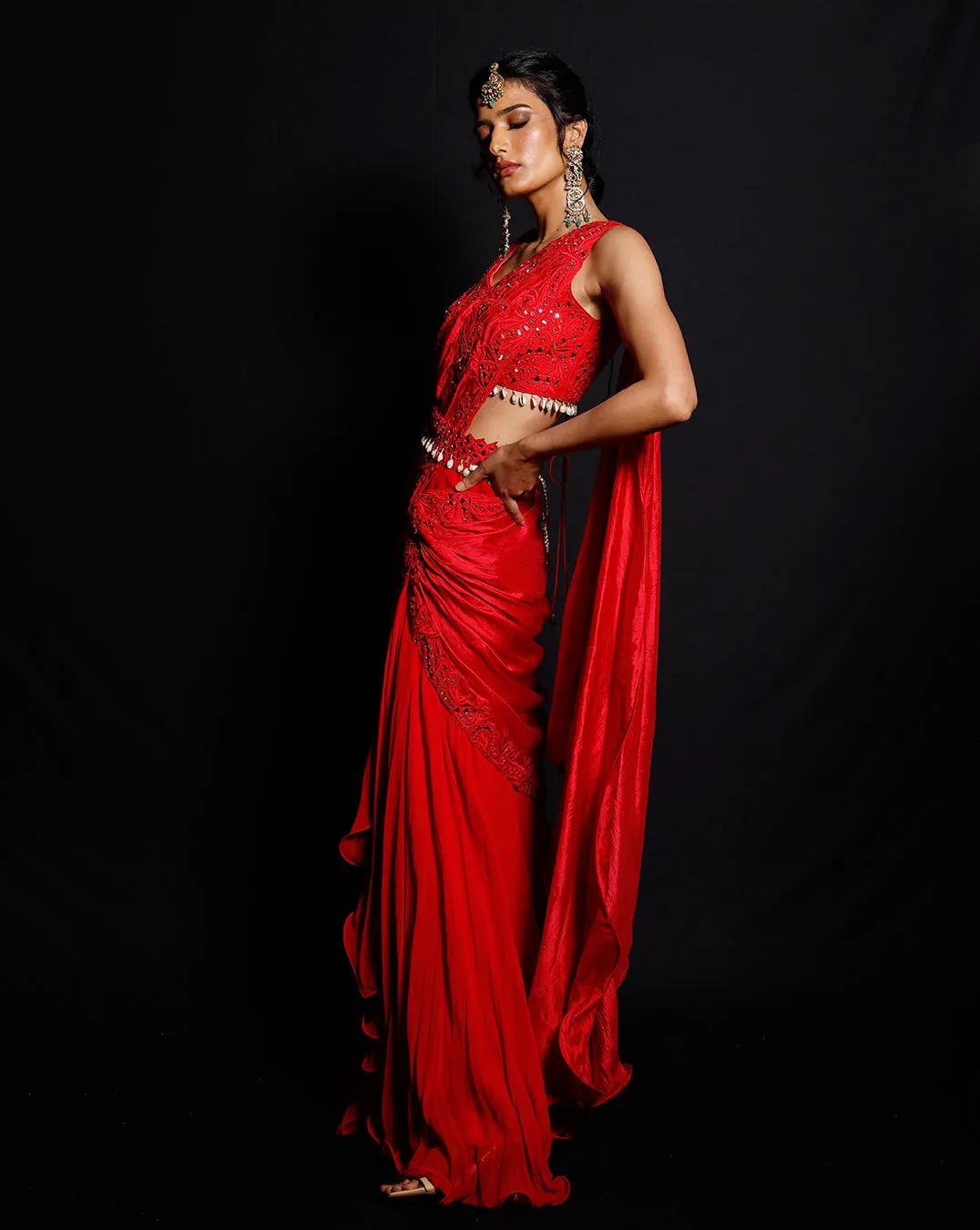 The Shimmering Rouge Drape Sari