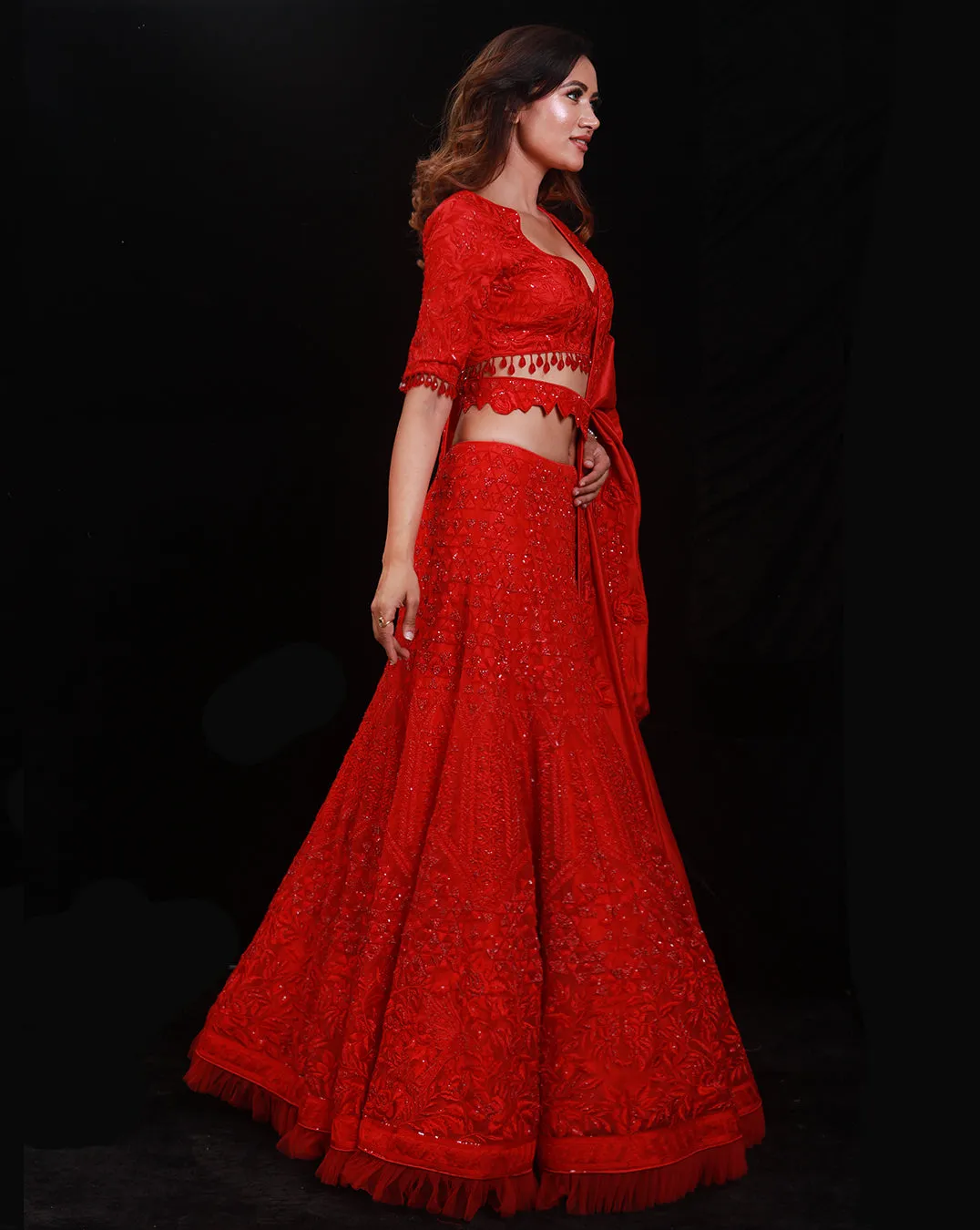 The Shimmering Rouge Embroidered Lehenga
