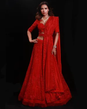 The Shimmering Rouge Embroidered Lehenga