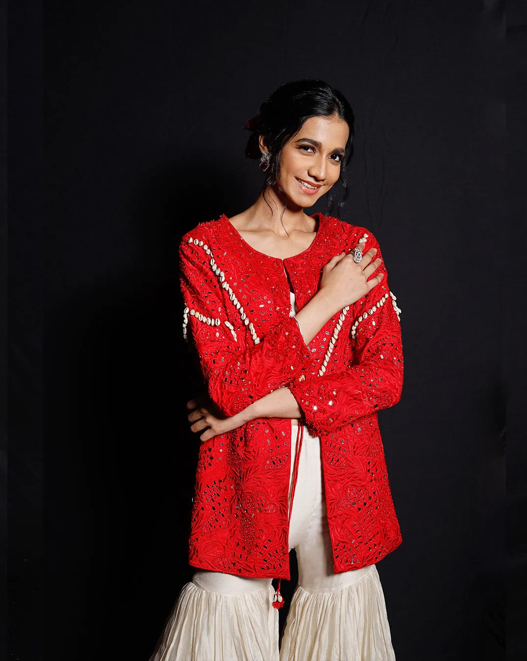 The Shimmering Rouge Sharara Jacket