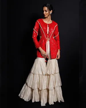 The Shimmering Rouge Sharara Jacket