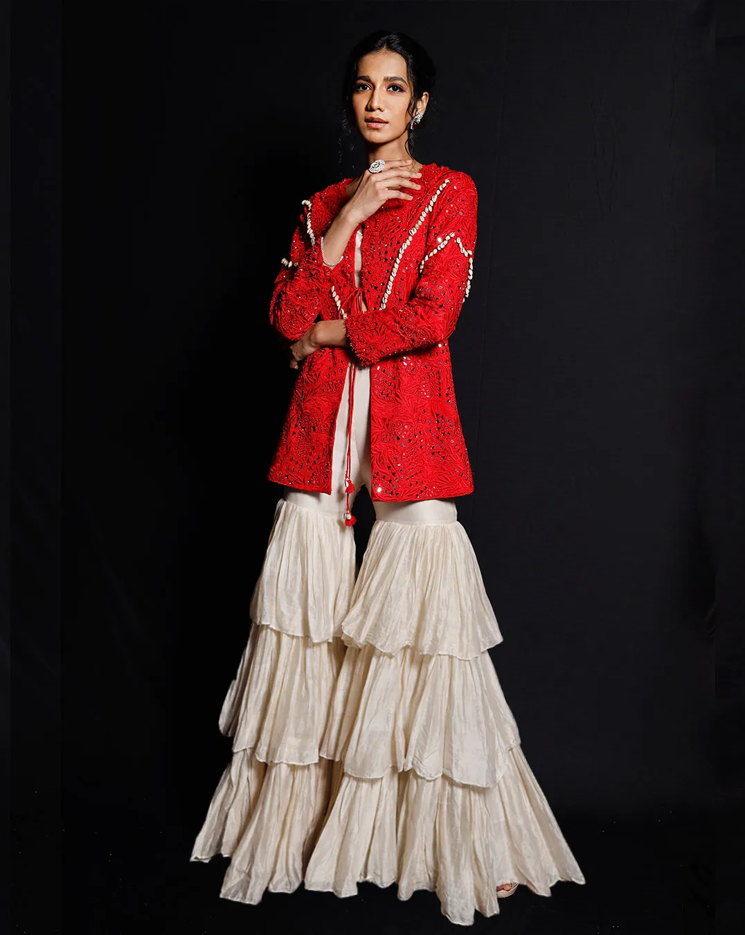The Shimmering Rouge Sharara Jacket