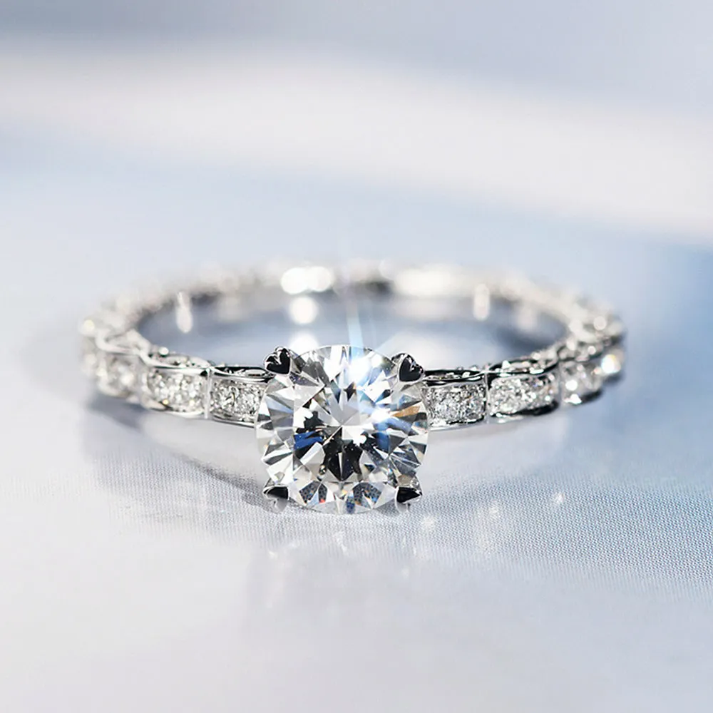 Three Sided Full Eternity GIA Diamond Engagement Ring