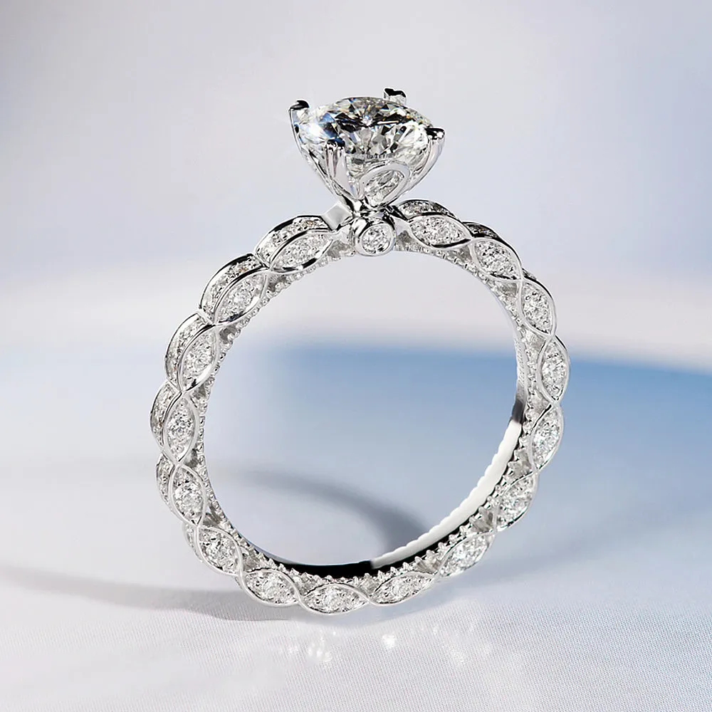 Three Sided Full Eternity GIA Diamond Engagement Ring