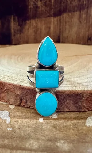 TRIO TURQUOISE SHAPES Sterling Silver Ring • Size 8