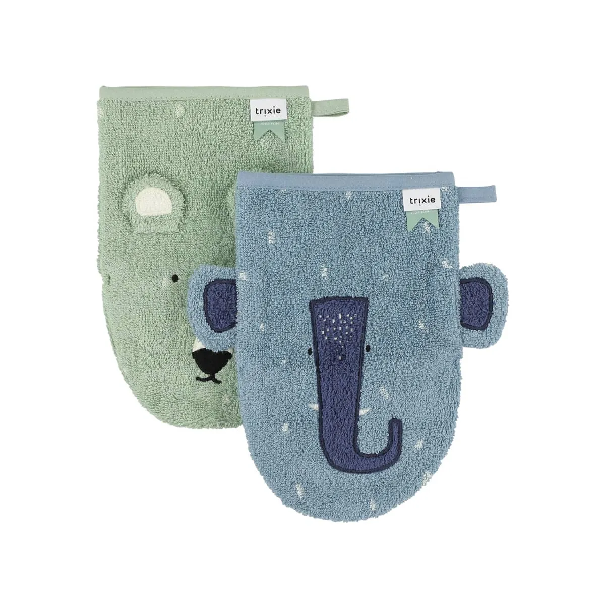 Trixie Organic Cotton Washcloth 2-Pack | Polar Bear & Mrs. Elephant